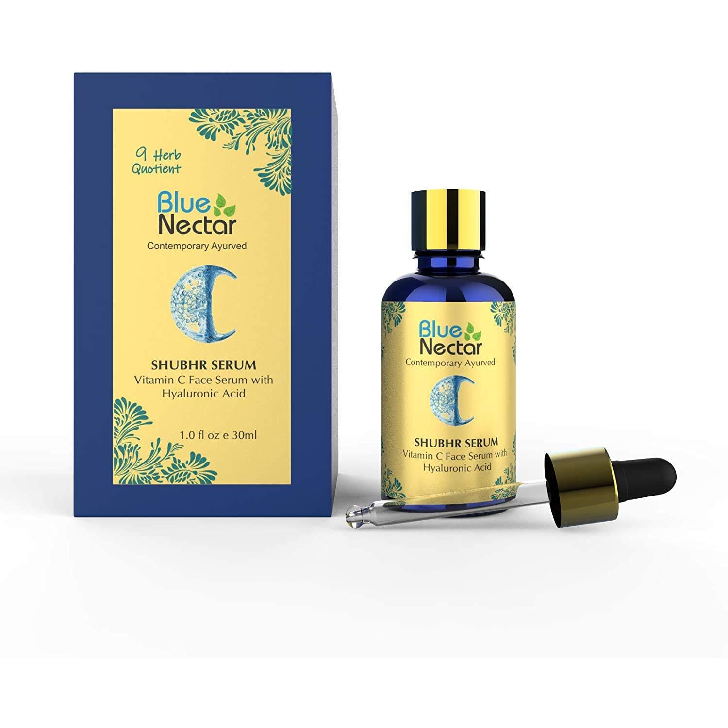 Blue Nectar Plant Based Vitamin C Face Serum for Glowing Skin | 100% Natural Hyaluronic Acid Serum | Ayurvedic Serum for Women & Men (9 Herbs, 30 ml)