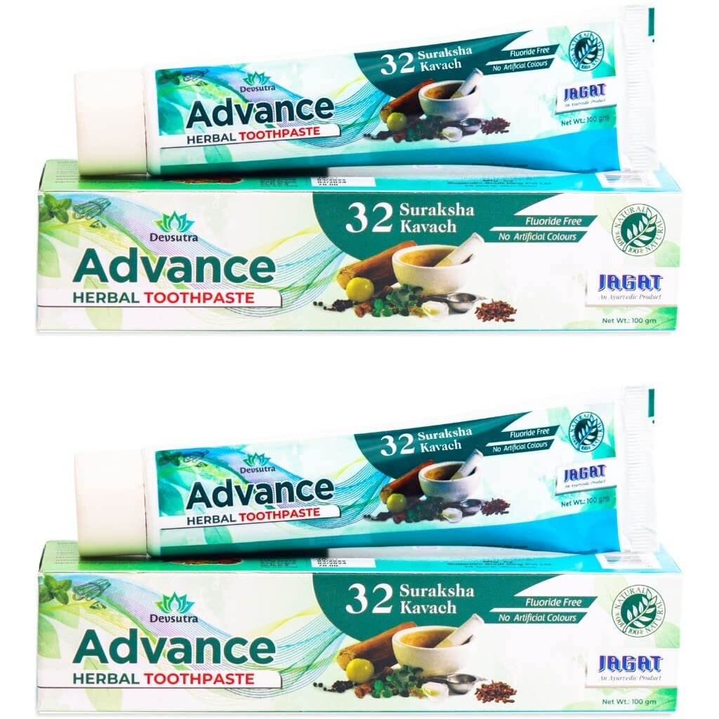 Jagat Devsutra Dr. Trusted Ayurvedic HERBAL Advanced Toothpaste for Teeth Whitening - 100% Natural Formula with Mint Flavour, No Fluoride & Artificial Colours - Pack of 2 (100g x 2)