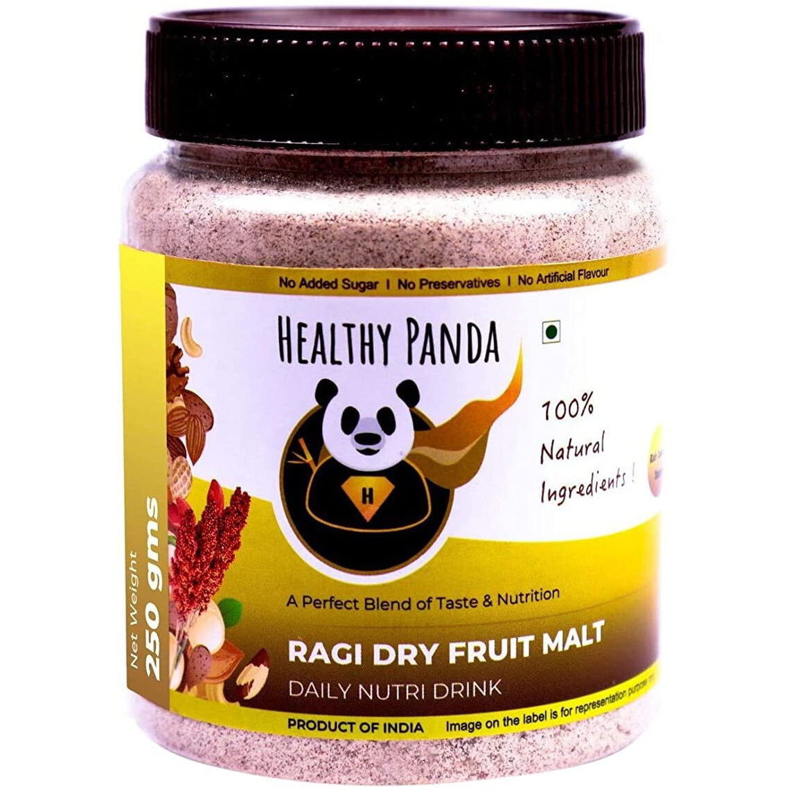 HEALTHY PANDA Organic Sprouted Ragi Dry Fruit Malt/Sprouted Ragi Health Mi x, Ragi Drink, Sprouted Millet Mix- 250 Gram