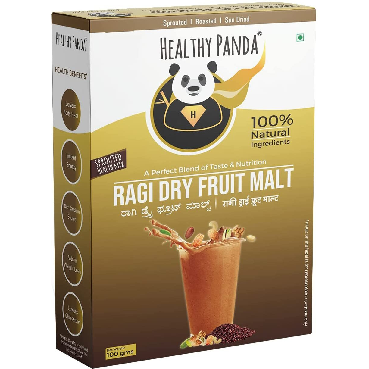 HEALTHY PANDA Organic Sprouted Ragi Dry Fruit Malt/Sprouted Ragi Health Mix(Health Mix) (Ragi Drink) (Sprouted Millet Mix) (100 g x 2)