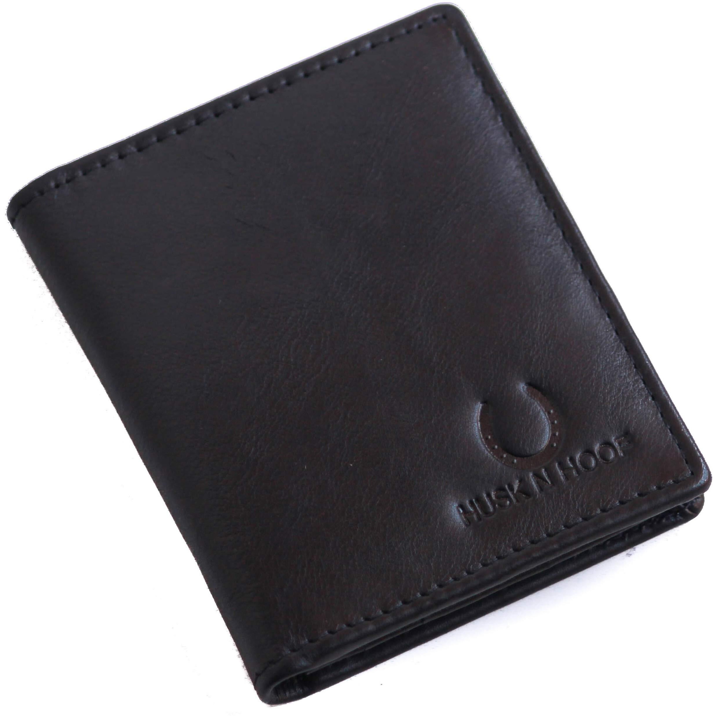 Husk N Hoof RFID Protected Leather Credit Card Holder Wallet for Men Women | Black