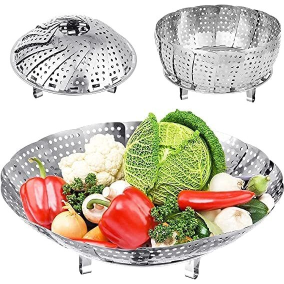 ALWAFLI Stainless Steel Vegetable Fruit Steamer Punching Food Drain Bowl Basket Stainless Steel Steamer