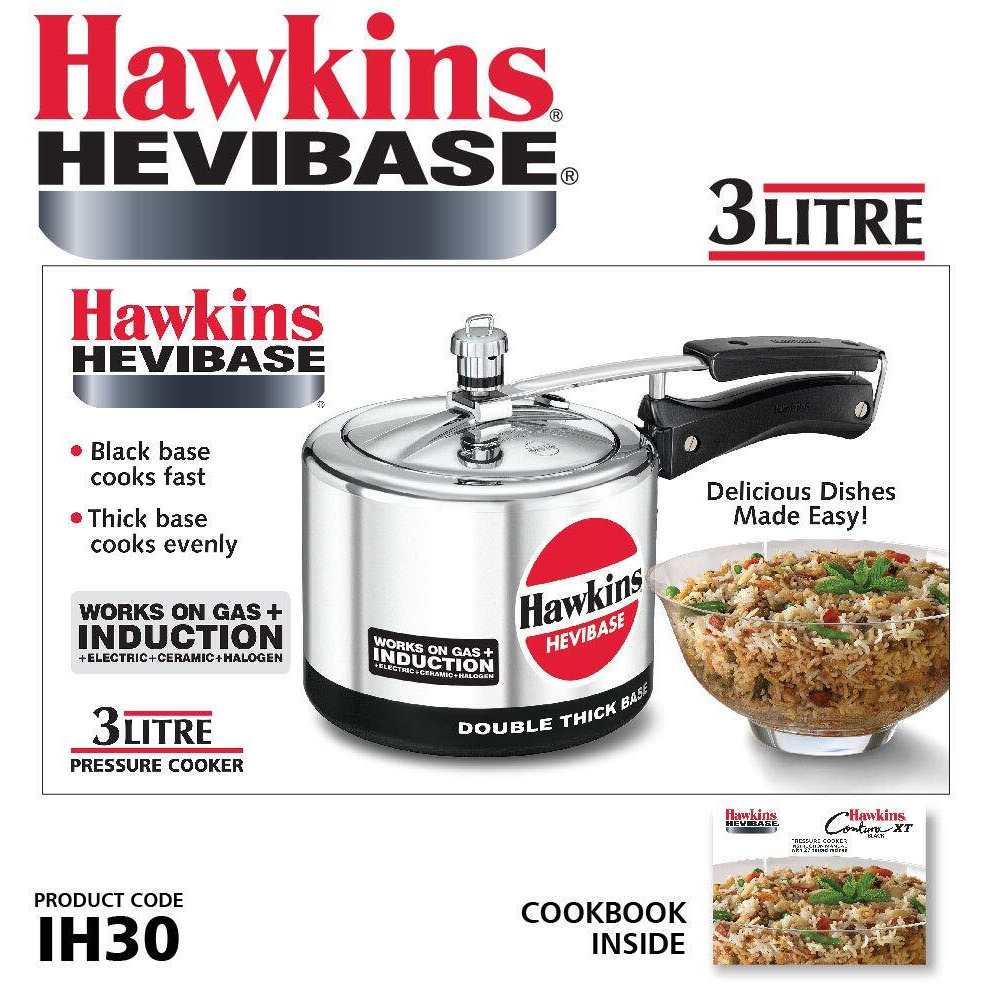 Hawkins Hevibase Induction Compatible Aluminium Inner Lid Pressure Cooker, 3 Litre, Silver (IH30)