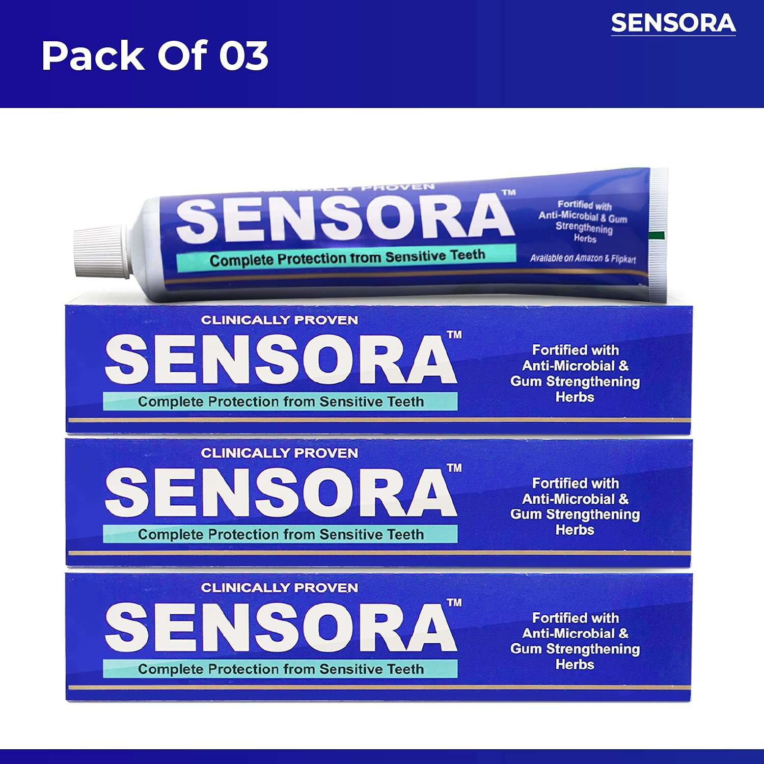 SENSORA Herbal Sensitivity Relief Toothpaste with Rapid Relief Formula for Sensitive Teeth|Pack of 3