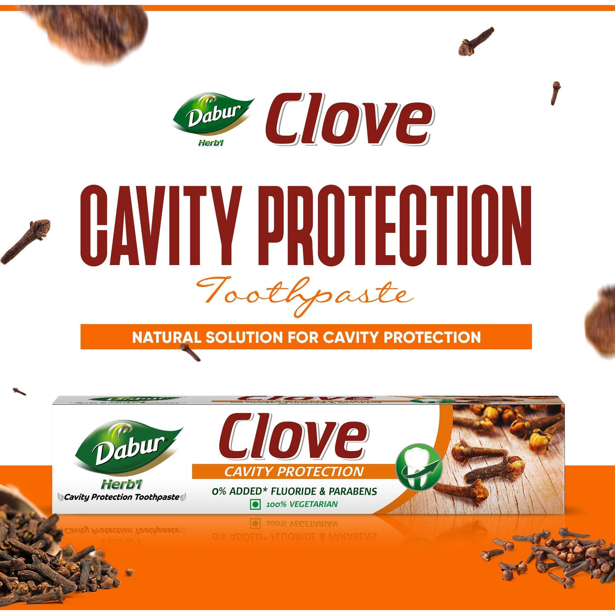 Dabur Herb'l Clove Cavity Protection Toothpaste - 200g | No added Fluoride & Parabens | For Strong & Healthy Teeth | Fights Bacteria & Relieves Dental Pain | Provides Pleasant Mouthfeel After Brushing