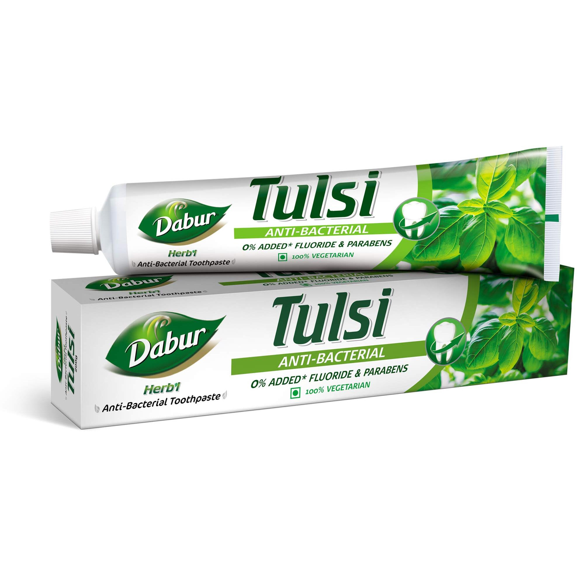 DABUR Herb'L Tulsi Anti Bacterial Toothpaste-200G|No Added Fluoride&Parabens|Tulsi Fights Bacteria|Helps In Relieving Dental Pain|For Strong&Healthy Teeth|Enriched With Powerful Natural Ingredients