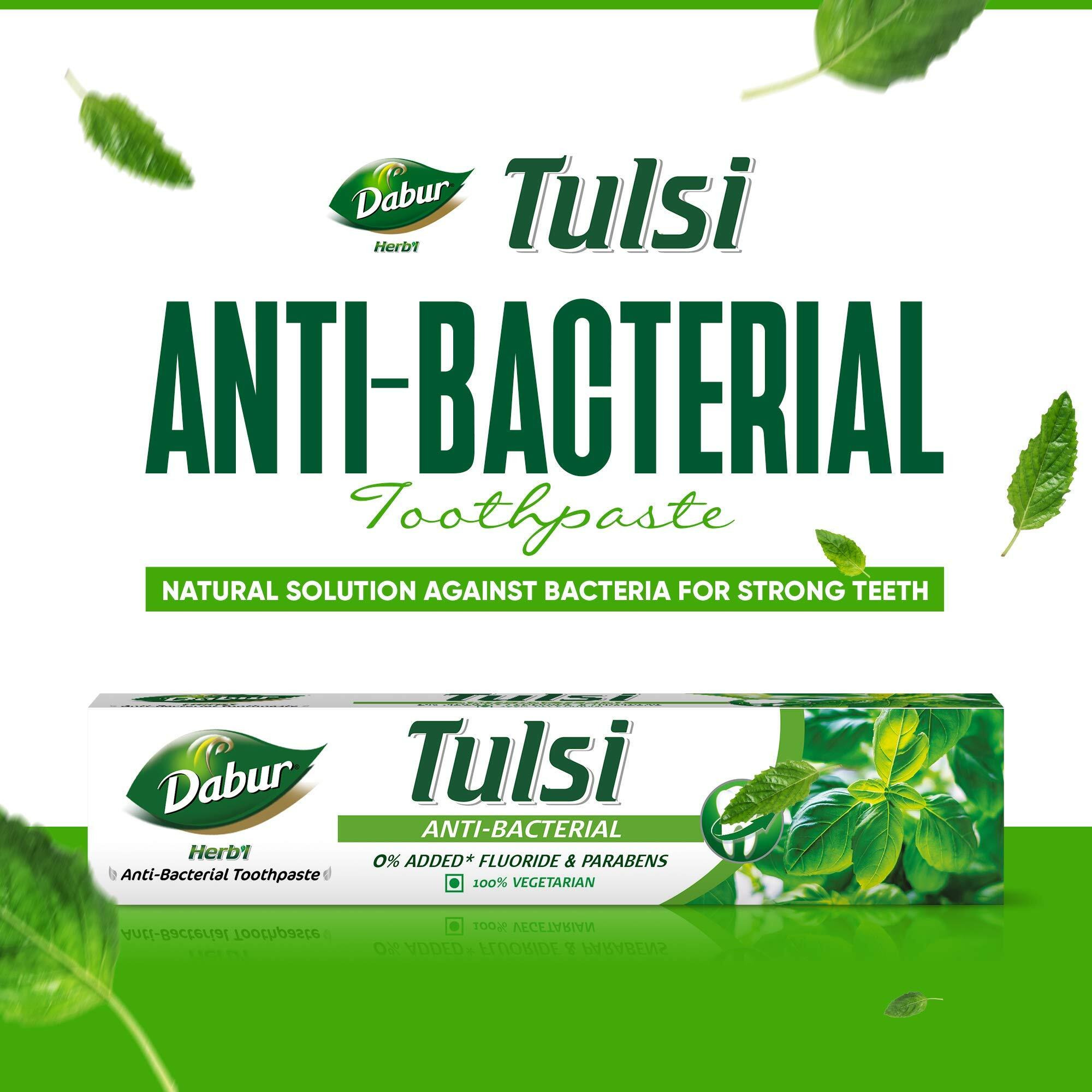 DABUR Herb'L Tulsi Anti Bacterial Toothpaste-200G|No Added Fluoride&Parabens|Tulsi Fights Bacteria|Helps In Relieving Dental Pain|For Strong&Healthy Teeth|Enriched With Powerful Natural Ingredients