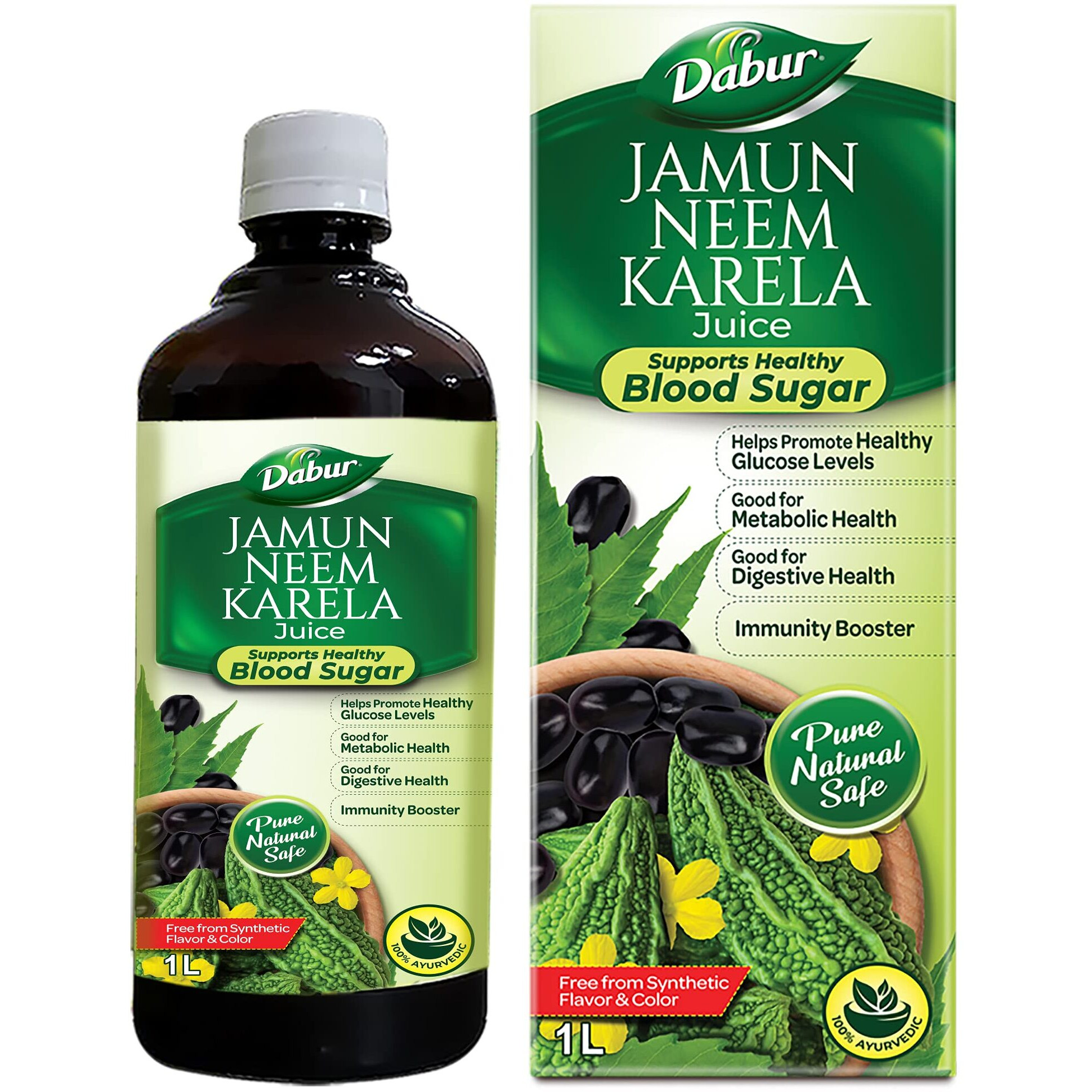 Dabur Jamun Neem Karela Juice - 1L | Promotes Healthy Glucose Levels | Good for Metabolic & Digestive Health | Ayurvedic Health Juice For Immunity Boosting