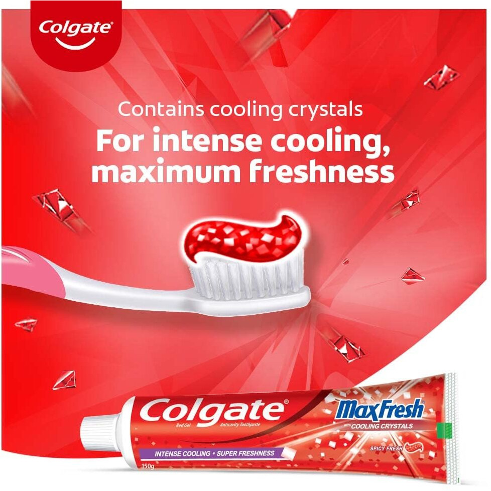 Colgate MaxFresh Toothpaste, Red Gel Paste with Menthol for Super Fresh Breath, 300g, 150g X 2 (Spicy Fresh)