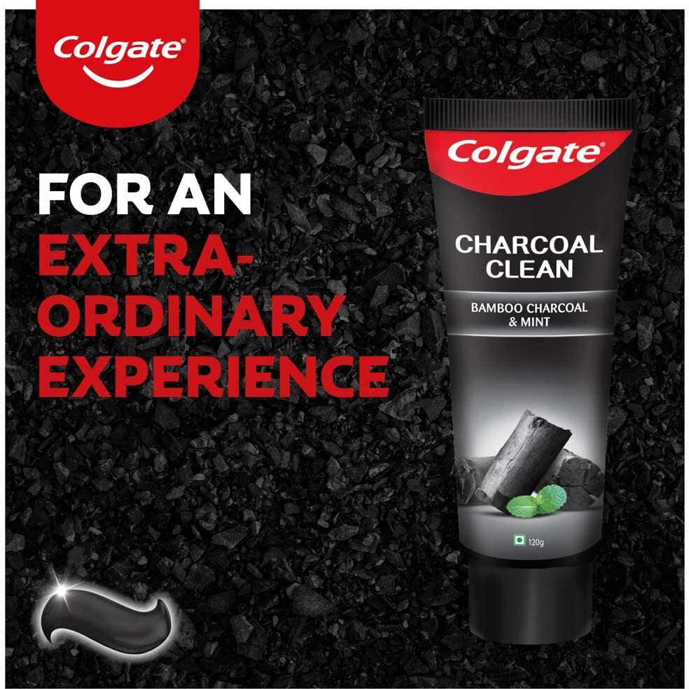 Colgate Charcoal Clean 240g (120g x 2, Pack of 2) Black Gel Toothpaste, Pack of Deep Clean Toothpaste With Bamboo Charcoal & Wintergreen Mint For Plaque Removal, Tingling Fresh Mouth Experience