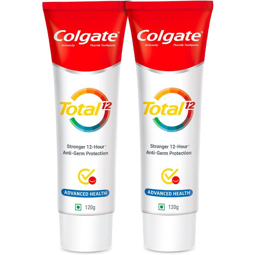 Colgate Total Whole Mouth Health, Antibacterial Toothpaste, 120gm + 120gm (240gm) (Advanced Health, Saver Pack), World's No. 1* Germ-fighting Toothpaste