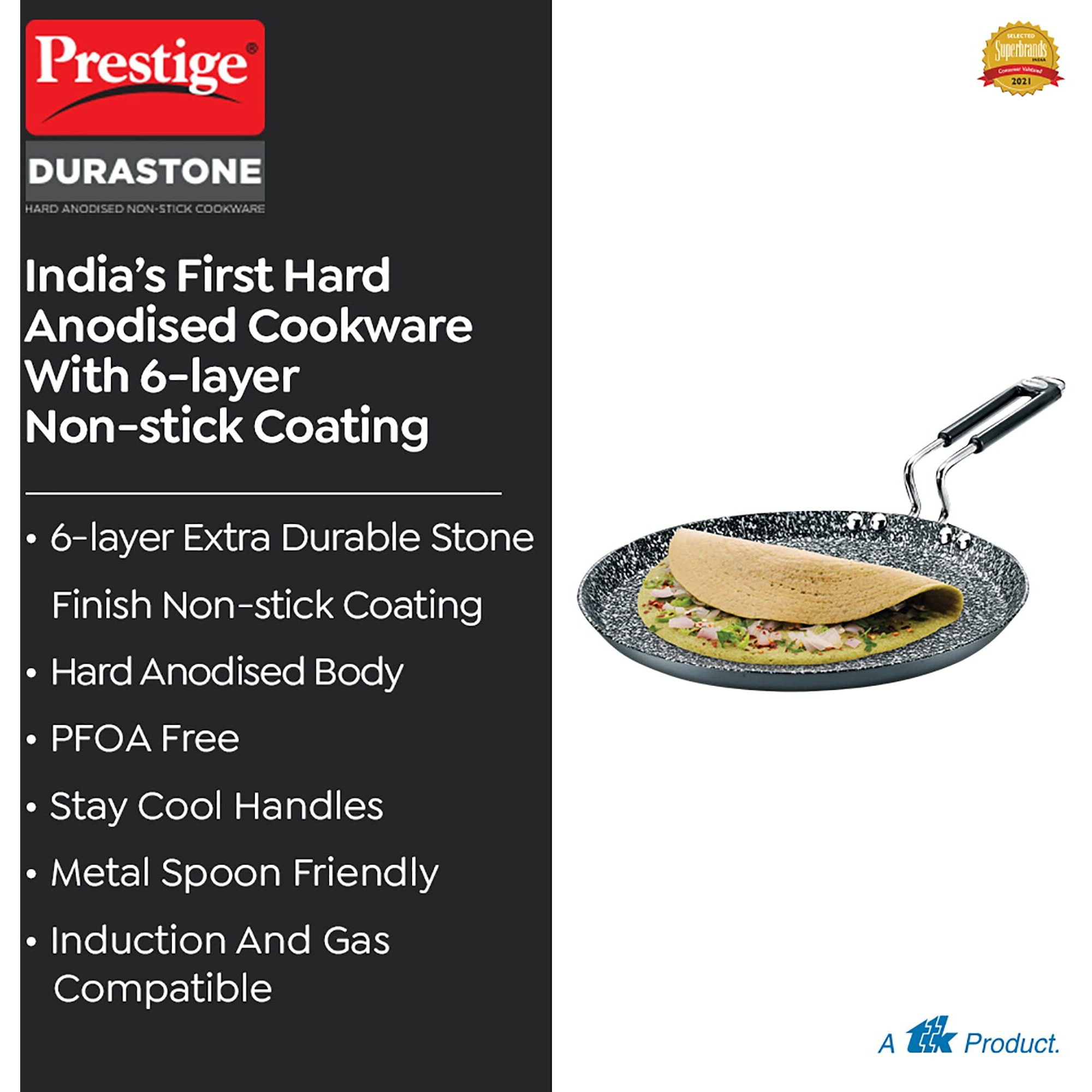 Prestige Durastone Hard Anodised Non-Stick Omni tawa(29 cm)|6 Layers Extra Durable Stone Coating|Stainless Steel Cool Touch Handles|Induction & Gas Compatible|2 Years Warranty