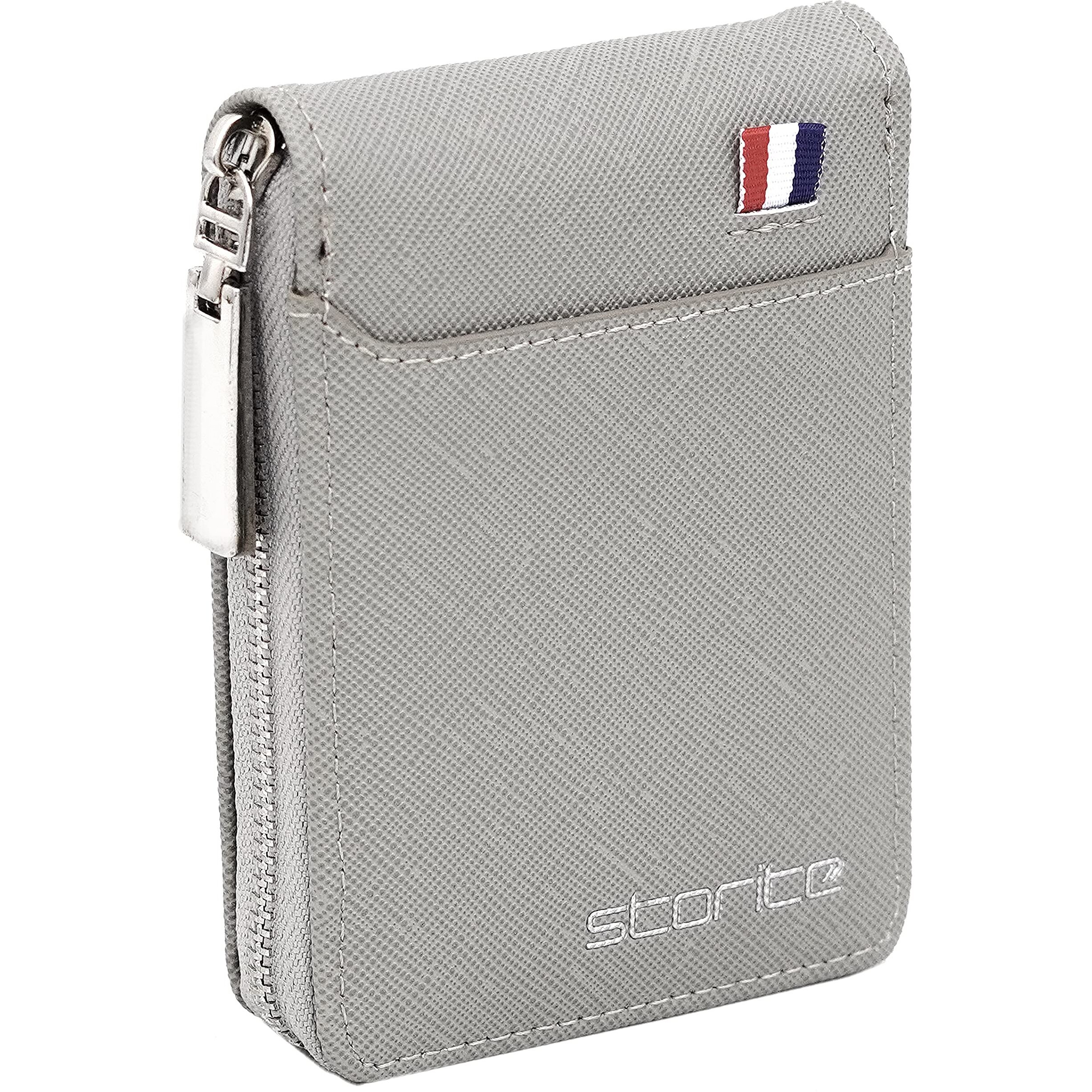 Storite PU Leather 9 Slot Vertical Credit Debit Card Holder Money Wallet Zipper Coin Purse for Men Women - Silvergrey (11.5 x 2 x 8 cm)