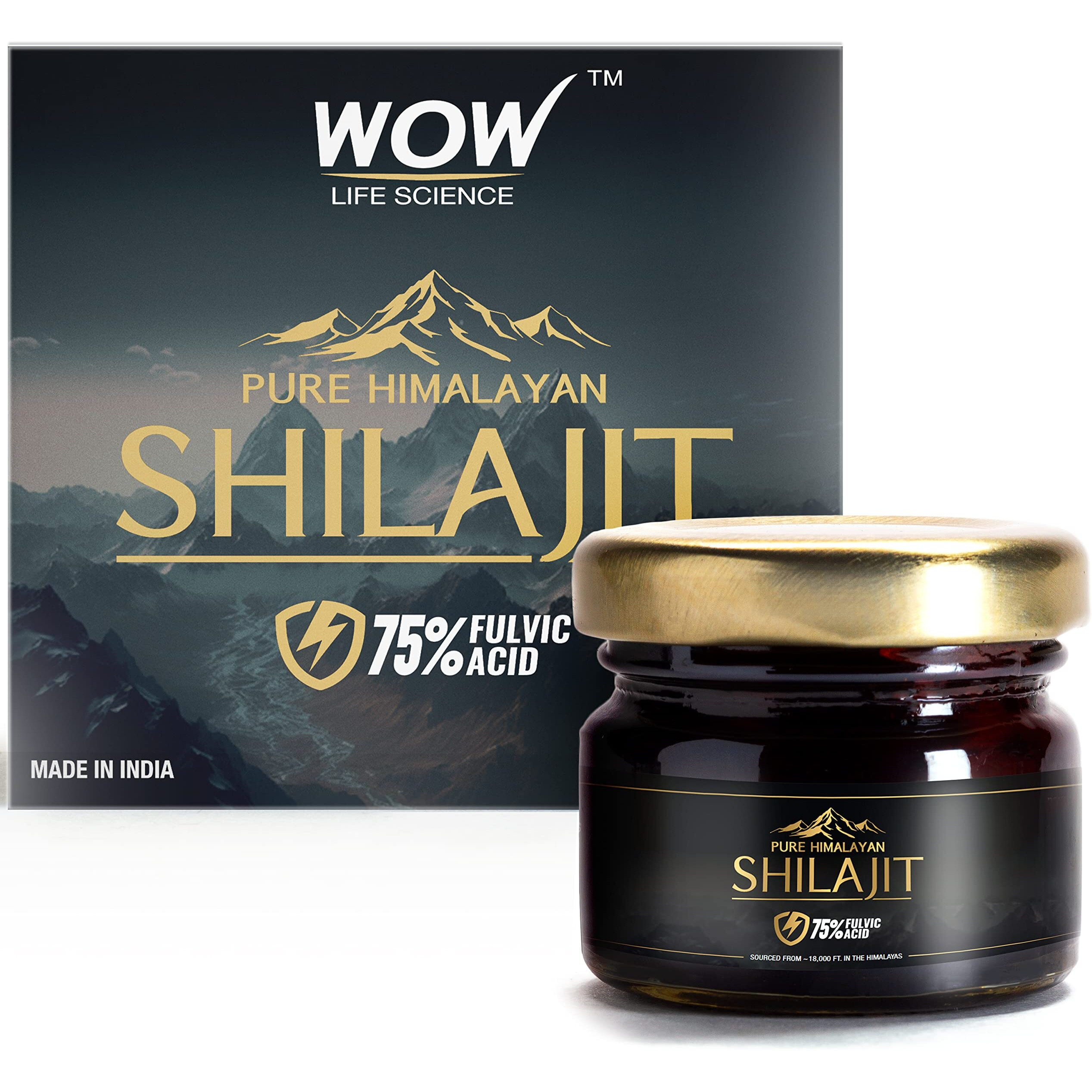 WOW Life Science Pure Himalayan Shilajit/Shilajeet Resin - 20g | Guaranteed 75%+ Fulvic Acid | Sourced from ~18,000 ft | For Stamina, Endurance & Strength | Contains Lab Certificate | 100% Ayurvedic