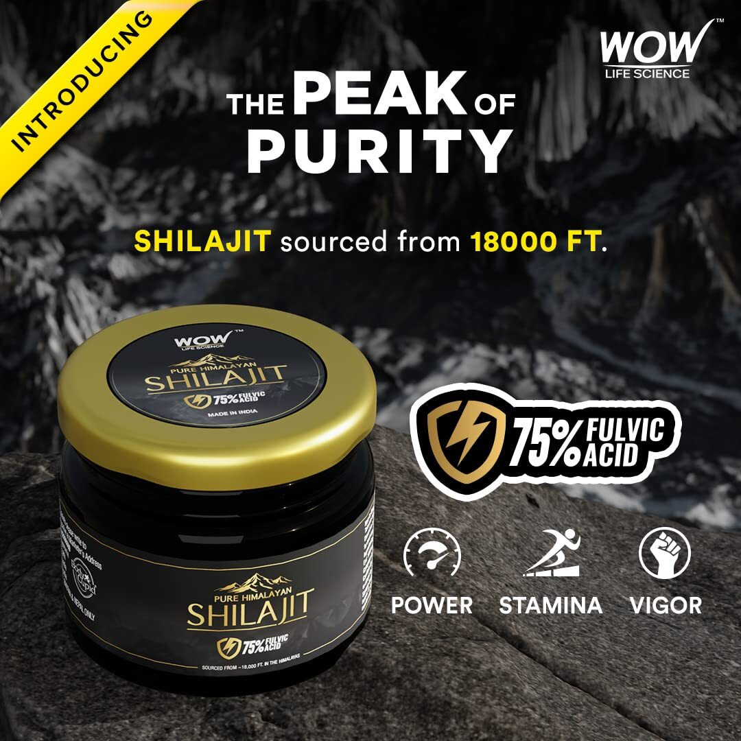 WOW Life Science Pure Himalayan Shilajit/Shilajeet Resin - 20g | Guaranteed 75%+ Fulvic Acid | Sourced from ~18,000 ft | For Stamina, Endurance & Strength | Contains Lab Certificate | 100% Ayurvedic