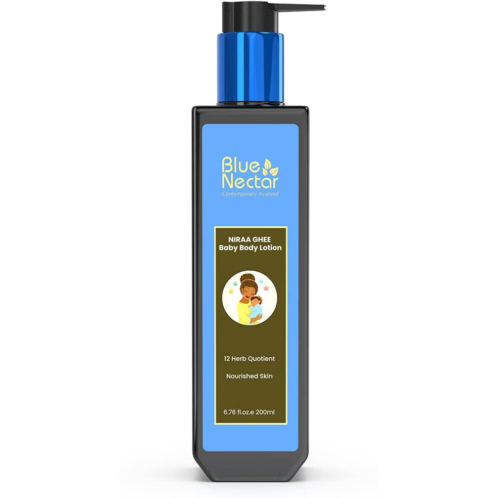 Blue Nectar Baby Lotion with Nourishing Organic Ghee, Body Butters and Ayurvedic Baby Oils Baby skincare | Infant Body lotion | Gentle moisturizer for Kids (12 Herbs, 200 ml)