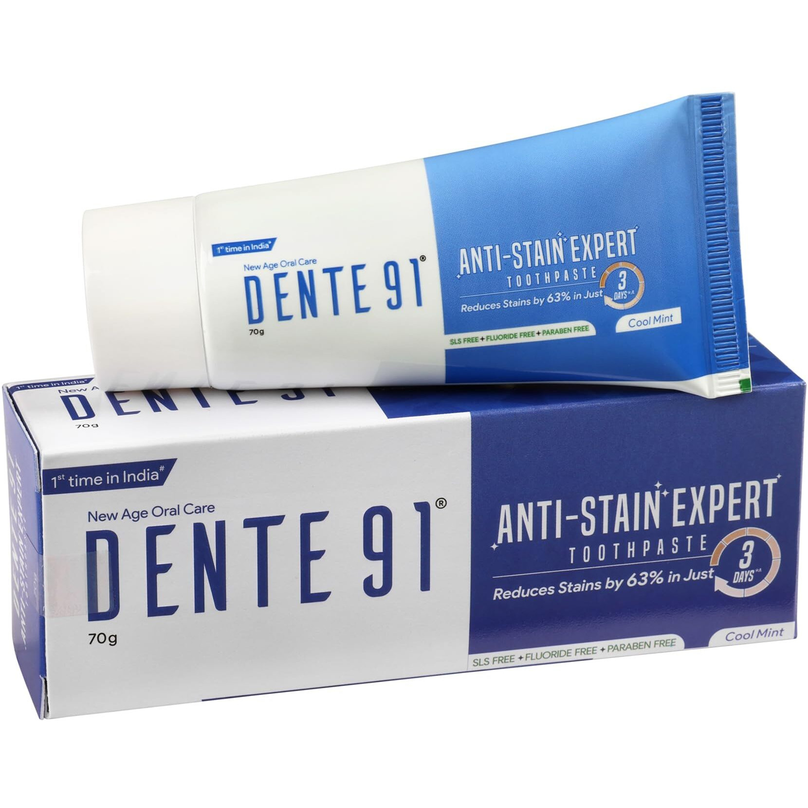 Dente91 Anti-Stain Expert Toothpaste for Stain Removal &Teeth Whitening | Protects against Dental Caries & Strengthens Enamel | Reduces 63% stains in just 3 days | 70g (Pack of 1)