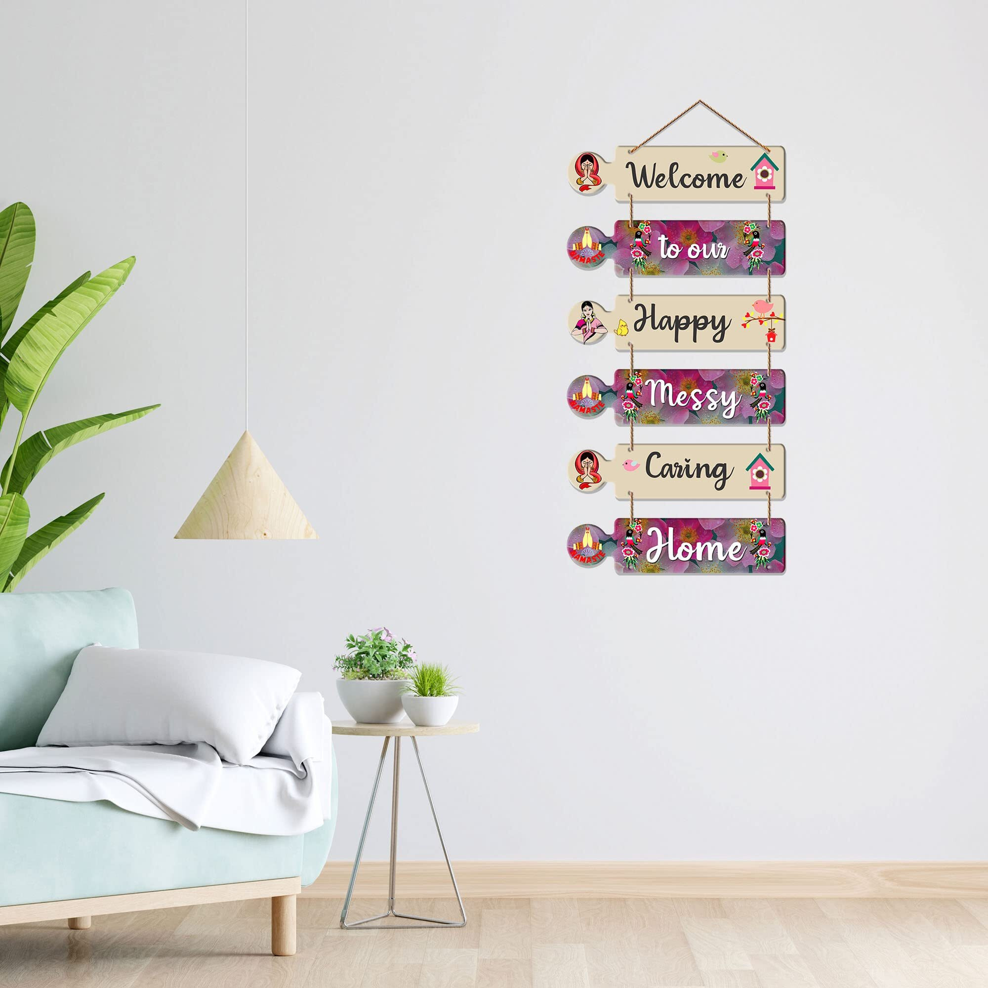 Artvibes Home Quotes Decorative Wall Art MDF Wooden Wall Hanger for Living Room | Bedroom | Wall Decor | Gifts | Hangings Ornaments for Decoration | Modern Artworks (WH_6005N), Set of 6