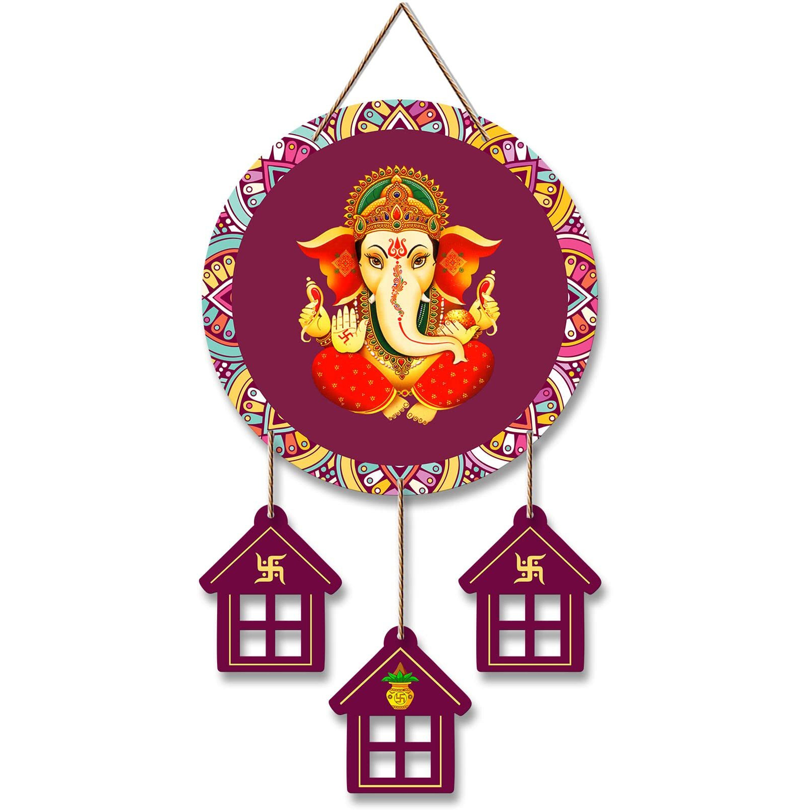 Artvibes Lord Ganesha Wooden Wall Hanging Decorative Items for Home | Gifts | Religious Wood Wall Hanger | Decoration for Living Room | Artworks | Modern Decor Items (WH_7204N)