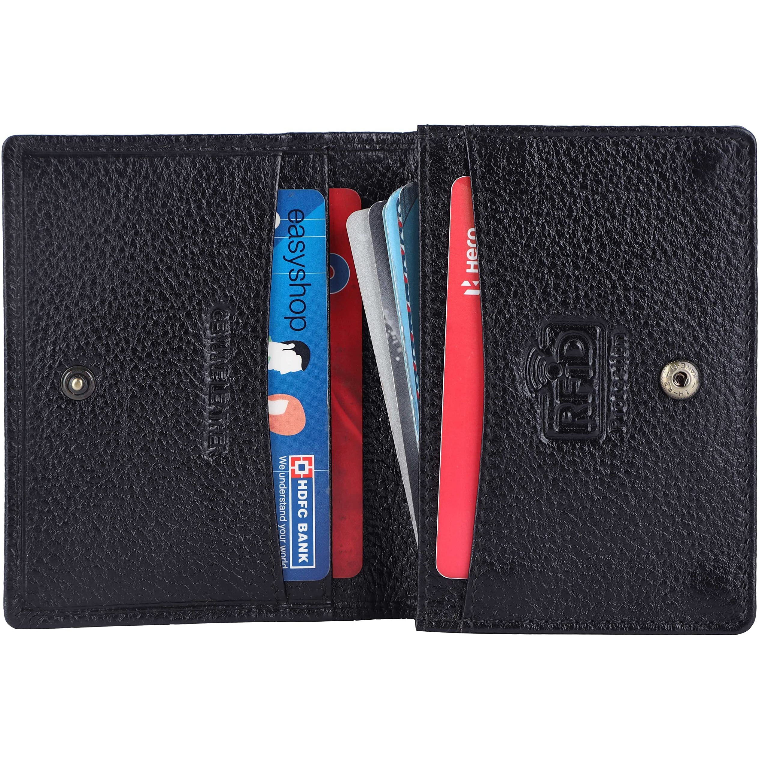 HAMMONDS FLYCATCHER Genuine Leather Card Holder for Men and Women, Blue | RFID Protected Leather Card Holder Wallet for Men| Card Wallet Upto 8 Credit Cards/Debit Cards- Slim Bi-Fold Card Holder