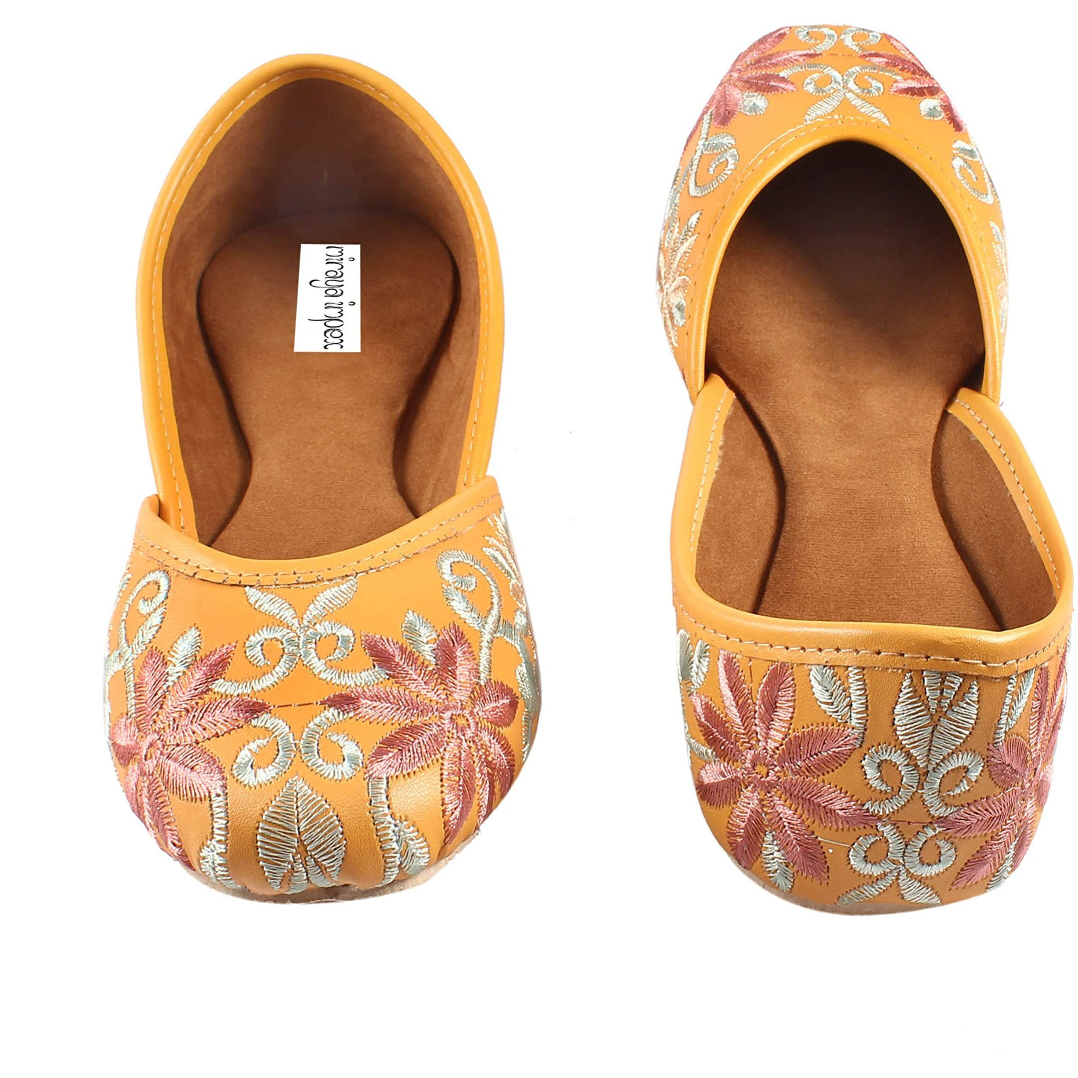 Miraya Impex Women's Rajasthani Ethnic Traditional Slip-On Mojari Flats Jutti (Yellow, Numeric_9)