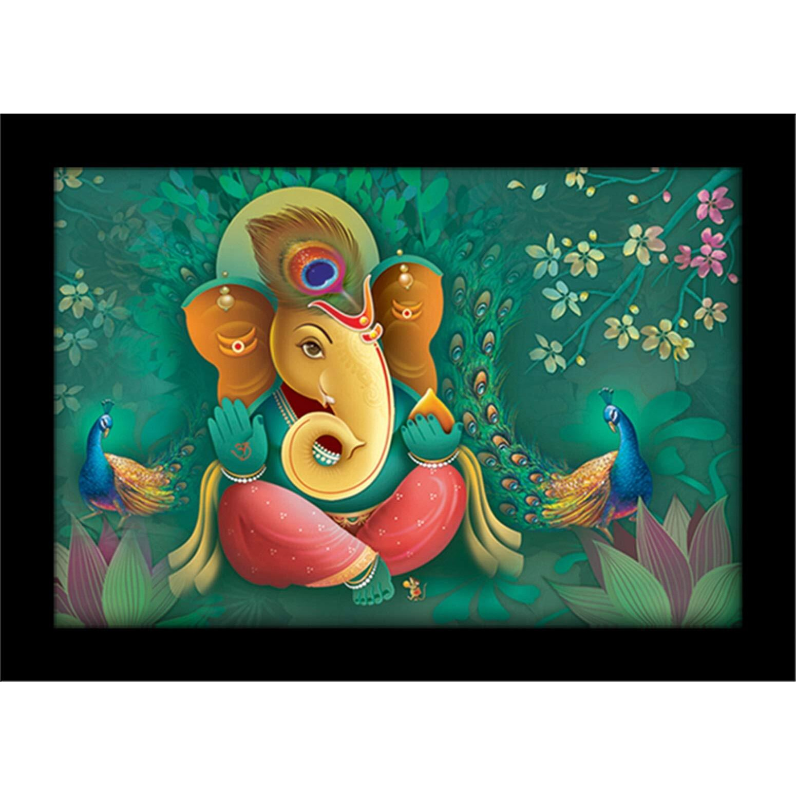 LIFEHAXTORE Ganesha Art Framed painting | Ready to hang | Absolute Best in Class - (Wood, 12inch x 18 inch)