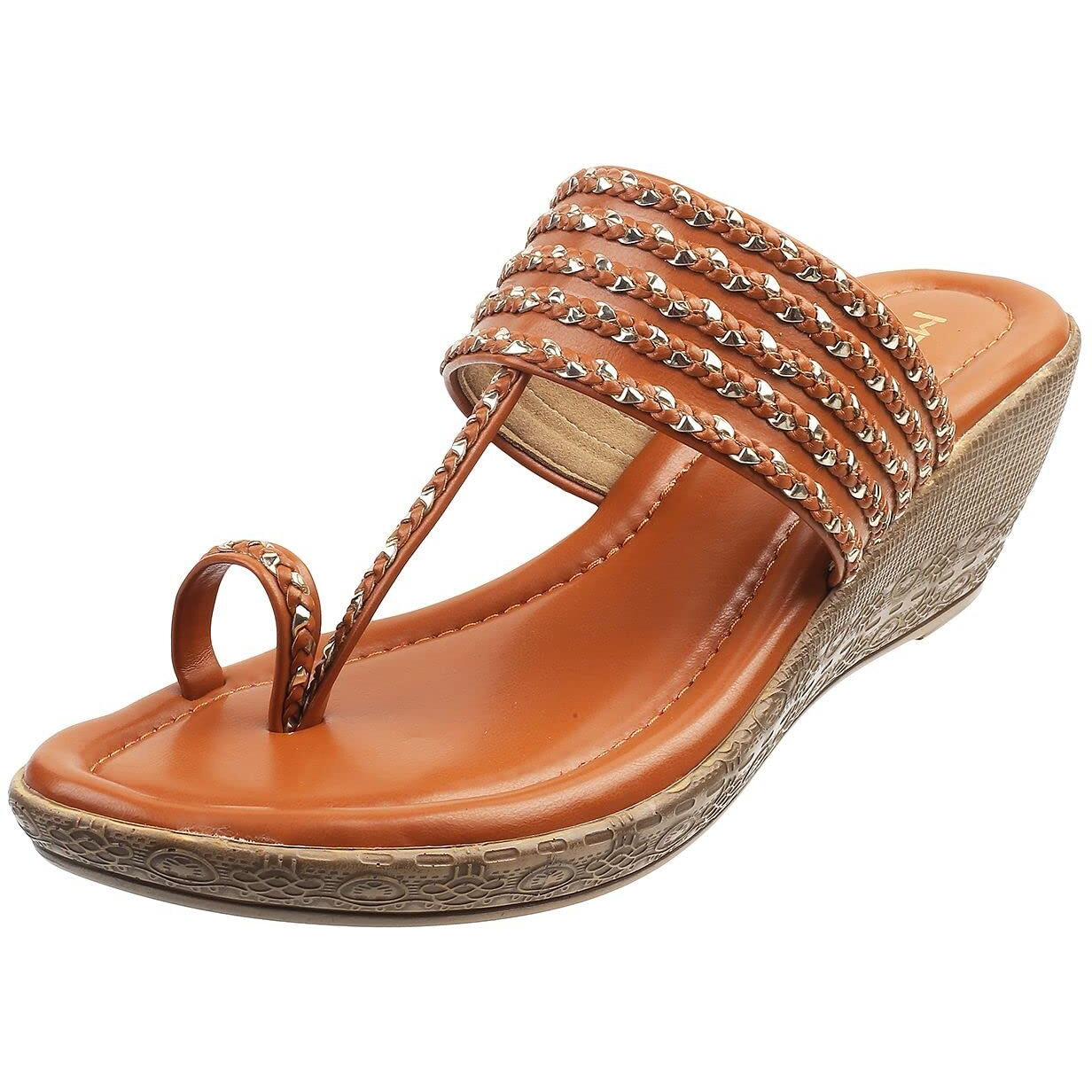 Metro Women Tan Synthetic Leather Wedge Heel Sandal UK/6 EU/39 (32-33)