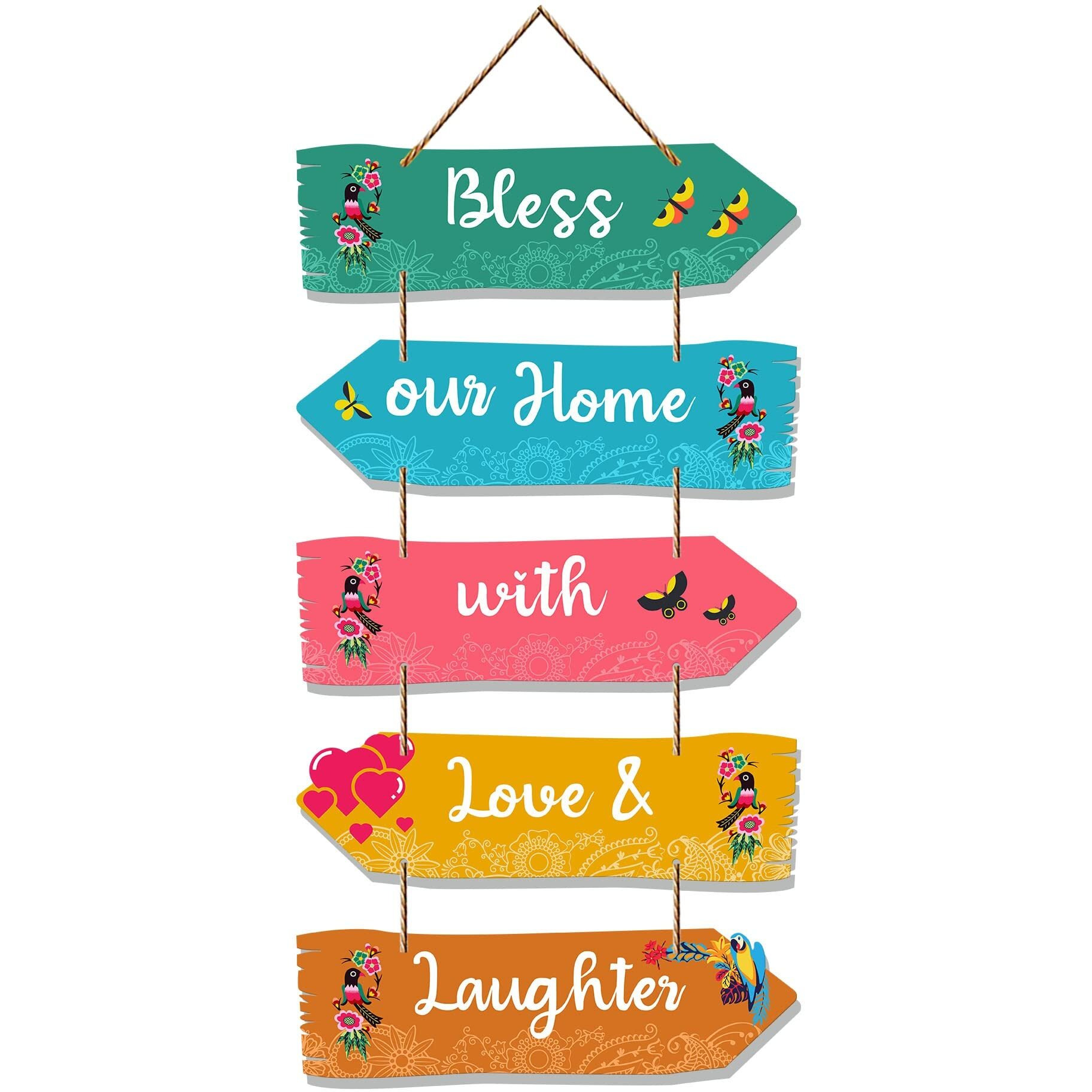 Artvibes Home Quotes Decorative Wall Art MDF Wooden Wall Hanger for Living Room | Bedroom | Gifts | Wall Hangings for Home Decoration | Modern Decor Items | Art Painting (WH_7303N), Set of 5