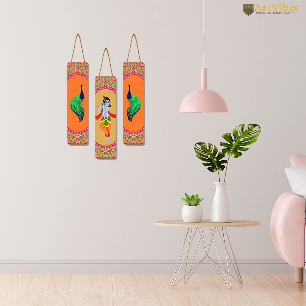 Artvibes Designer Wooden Wall Hanging Decoration Items for Home | Gifts | Bedroom | Wooden Wall Hanger | Mdf Wall Decoration for Living Room | Artworks | Modern Decor Items (WH_8106N), Set of 3