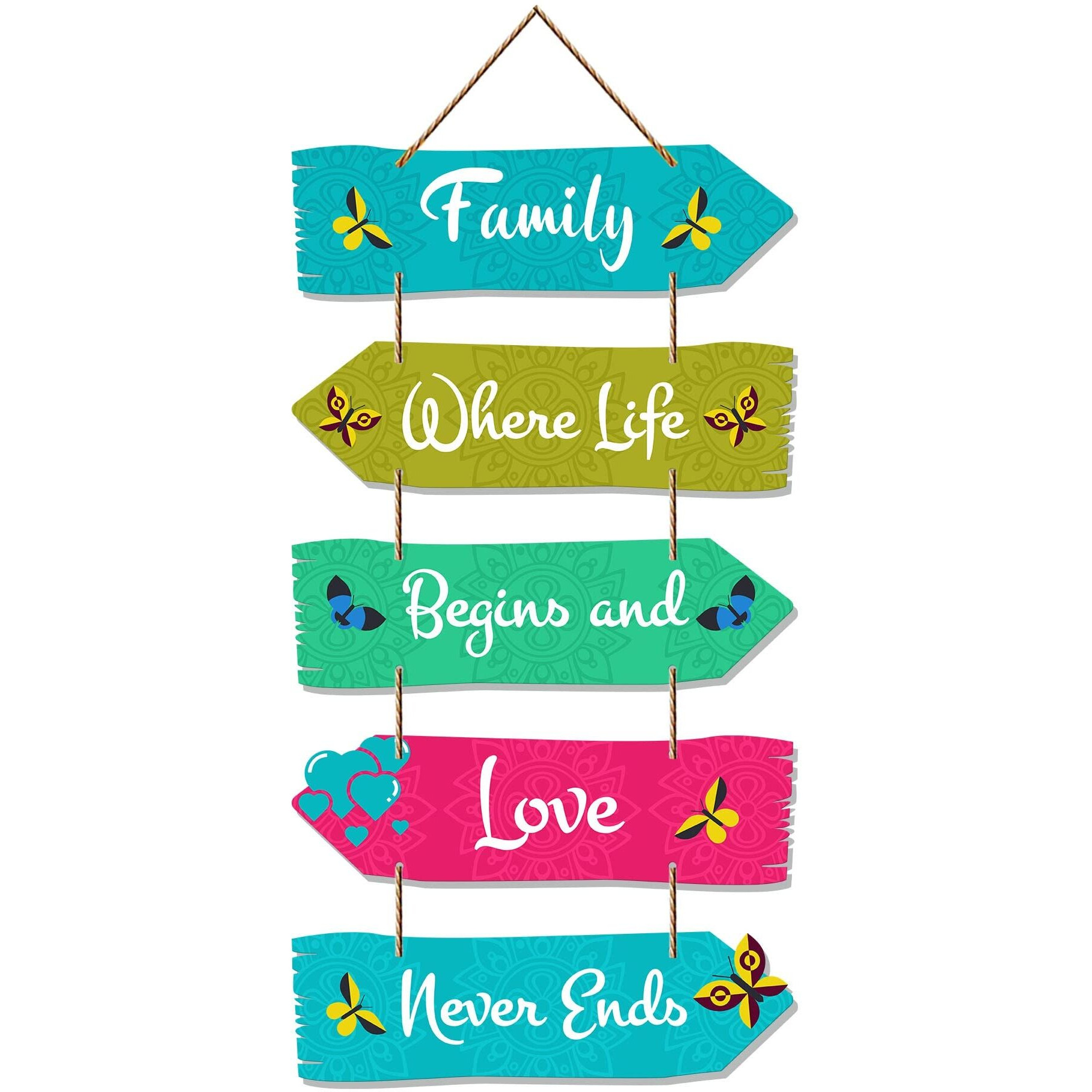 Artvibes Family Quotes Decorative Wall MDF Wooden Hanger for Living Room | Bedroom | Gift | Art Piece for Home Decoration | Modern Decor Items | Artworks Hangings (WH_7306N), Set of 5