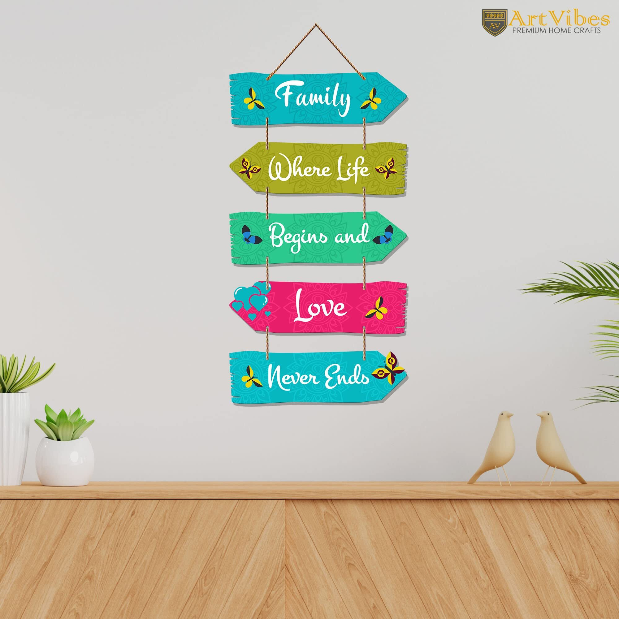 Artvibes Family Quotes Decorative Wall MDF Wooden Hanger for Living Room | Bedroom | Gift | Art Piece for Home Decoration | Modern Decor Items | Artworks Hangings (WH_7306N), Set of 5