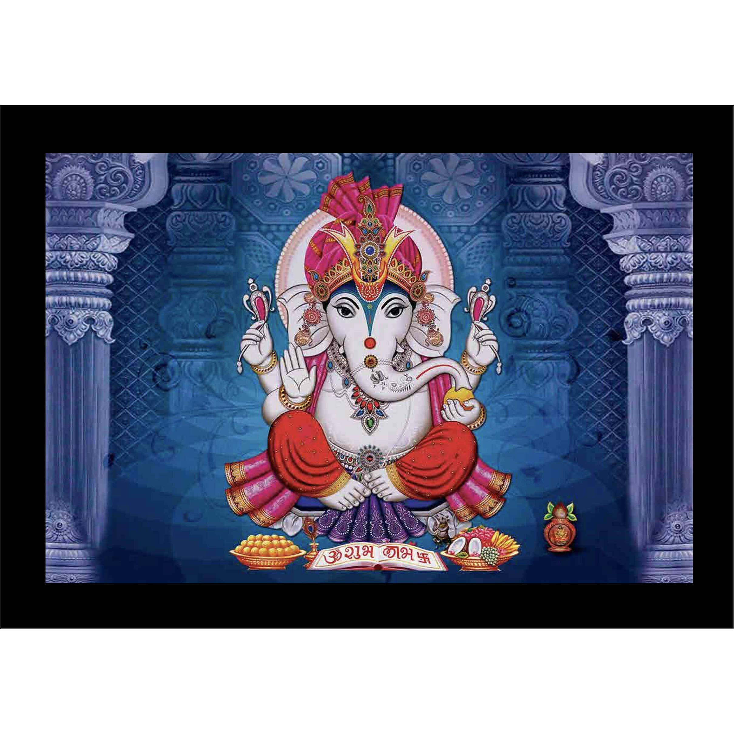 LIFEHAXTORE Prosperity Shubh Labh Ganesha Art Framed Painting | Ready to Hang (Wood, 12inch x 18 inch)