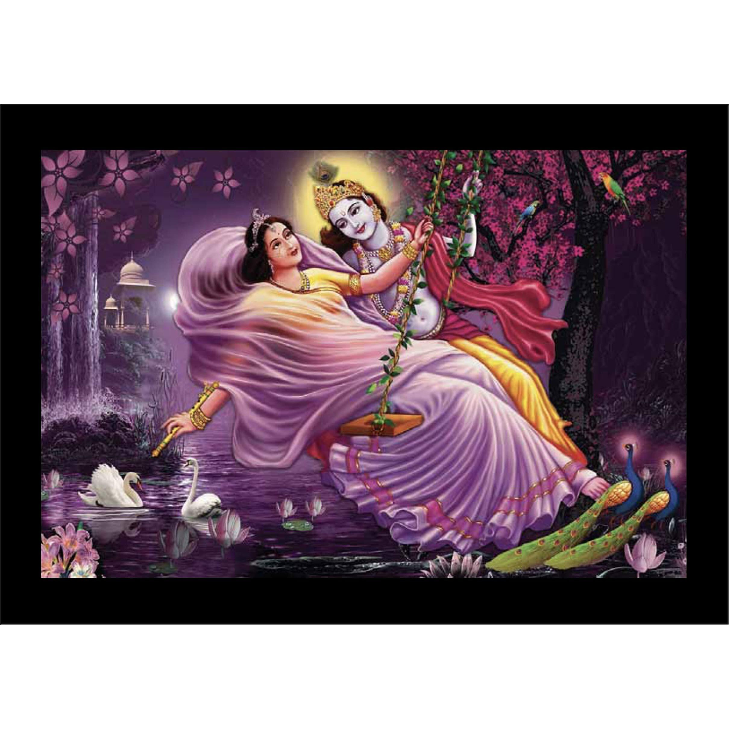 LIFEHAXTORE Xtore Beautiful Swinging Radha Krishna Art Framed Painting | Ready to Hang (Wood, 12inch x 18 inch) multicolor