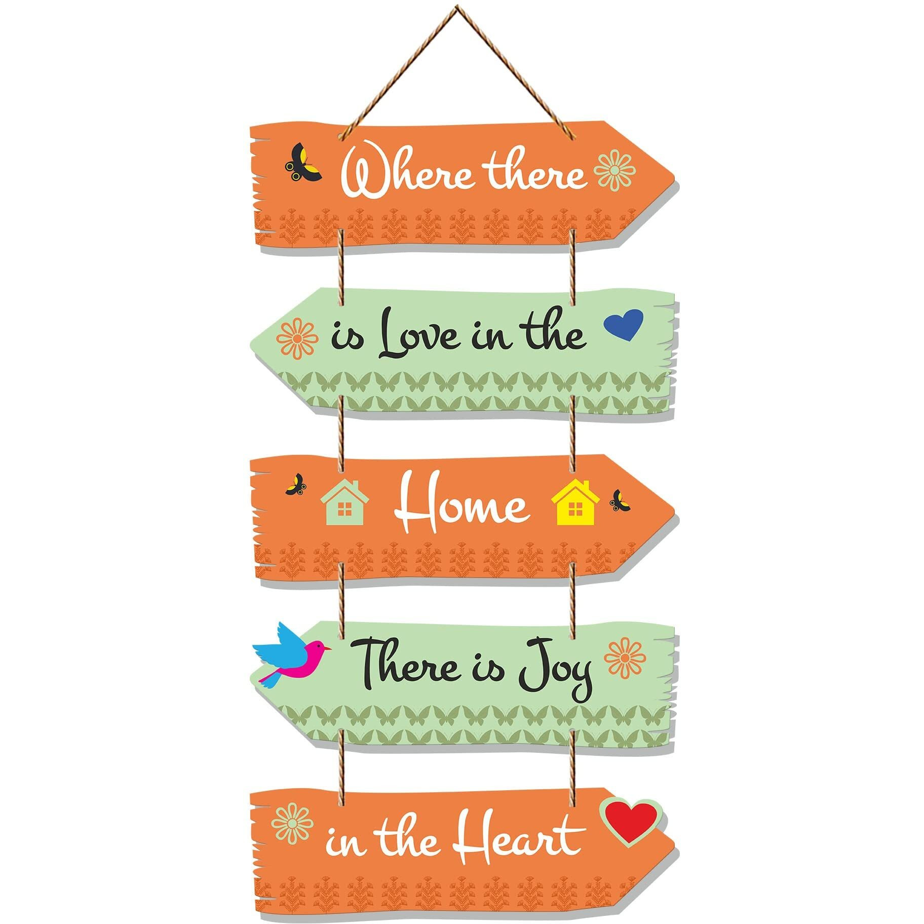 Artvibes Home Quotes Decorative Wall Art Wooden Hanger for Living Room | Bedroom | Gifts | Modern Painting Artworks Hangings for Home Decoration (WH_7302N) Set of 5