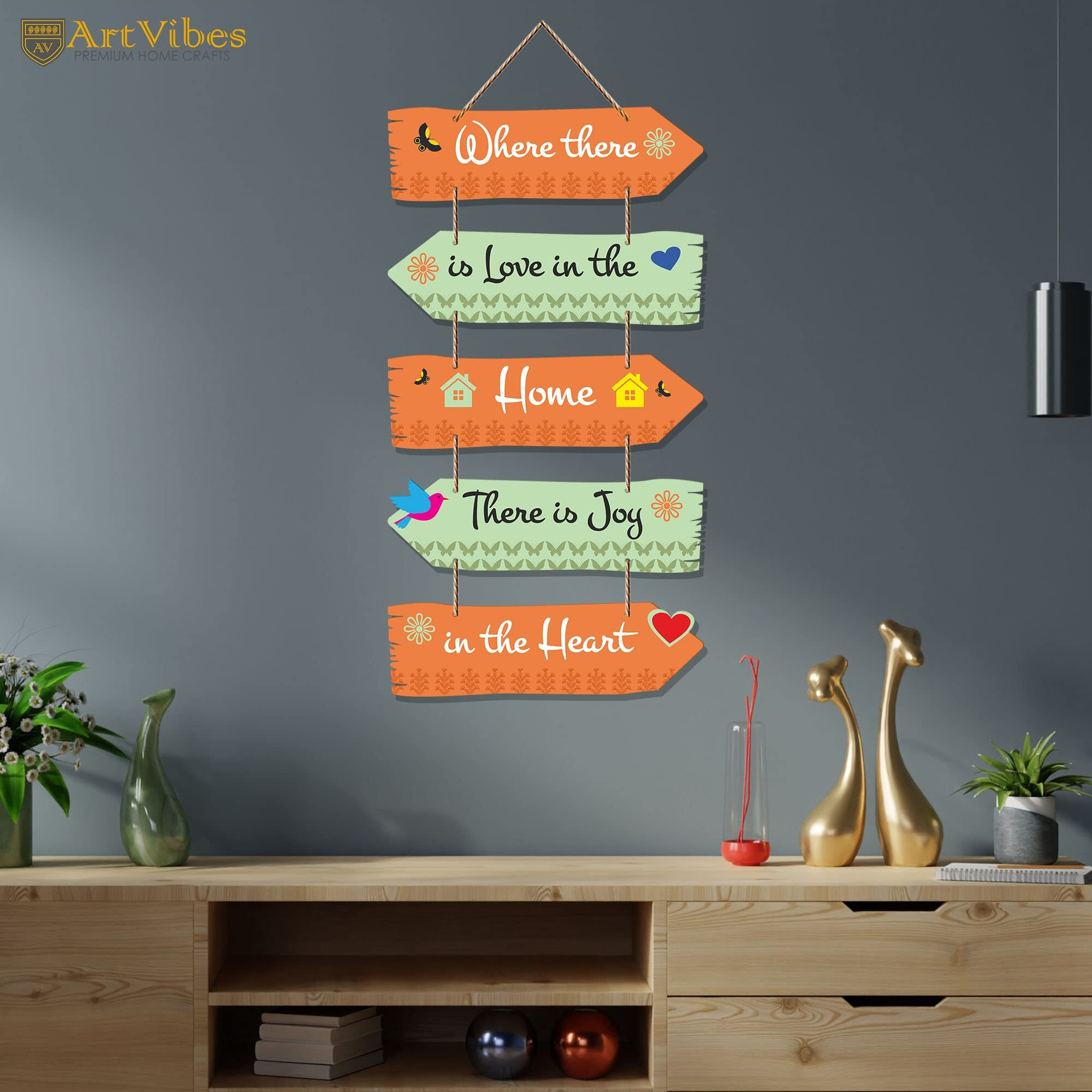 Artvibes Home Quotes Decorative Wall Art Wooden Hanger for Living Room | Bedroom | Gifts | Modern Painting Artworks Hangings for Home Decoration (WH_7302N) Set of 5