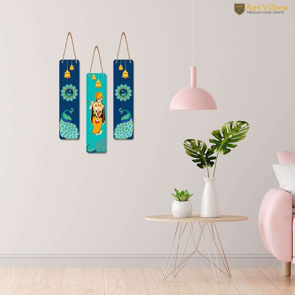 Artvibes Designer Wooden Wall Hanging Decoration Items for Home | Gifts | Bedroom | Wooden Wall Hanger | Mdf Wall Decoration for Living Room | Artworks | Modern Decor Items (WH_8110N), Set of 3