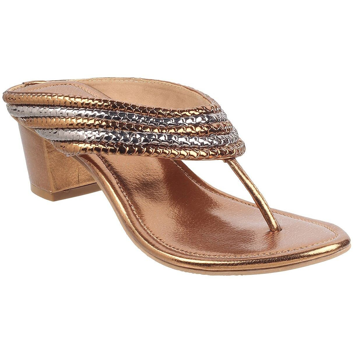 Mochi Women Ant Gold Block Heel Ethnic Sandal UK/8 EU/41 (40-1)