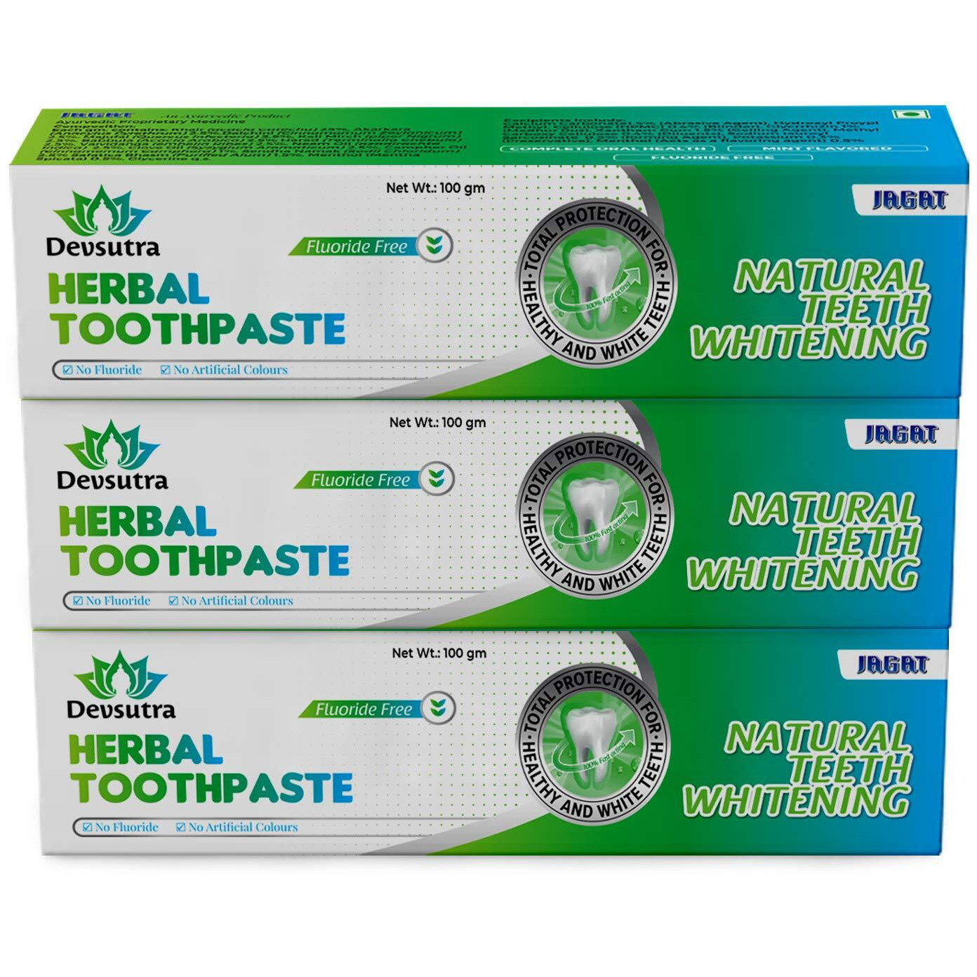 Jagat Devsutra Dr. Recommended Ayurvedic HERBAL Fresh Mint Flavour Toothpaste Combo Pack Offer - 100% Natural Teeth Whitening Formula with No Fluoride & No Artificial Colours - Pack of 3 (100g X 3)