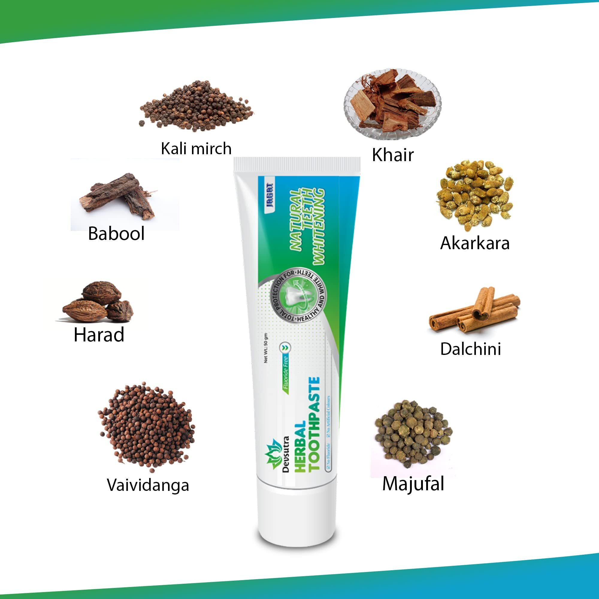 Jagat Devsutra Dr. Recommended Ayurvedic HERBAL Fresh Mint Flavour Toothpaste Combo Pack Offer - 100% Natural Teeth Whitening Formula with No Fluoride & No Artificial Colours - Pack of 3 (100g X 3)