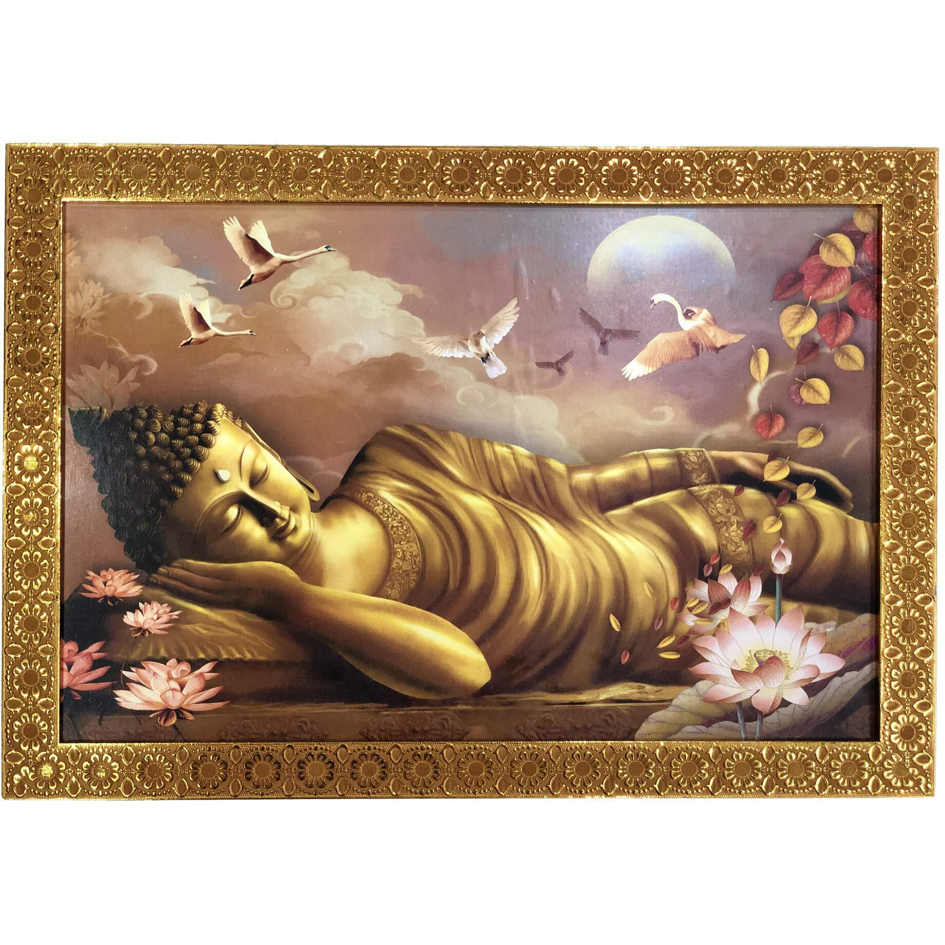 LIFEHAXTORE Buddha Art Framed Painting for Luck, Prosperity | Ready to Hang (Wood, 12inch x 18 inch, Golden)