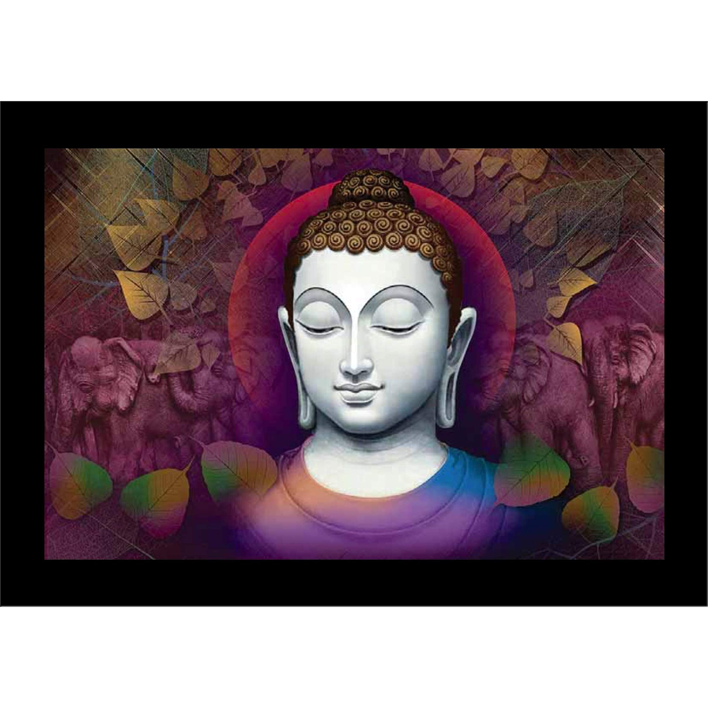 LIFEHAXTORE Positive Aura Buddha Art Framed Painting | Ready to Hang (Wood, 12inch x 18 inch)