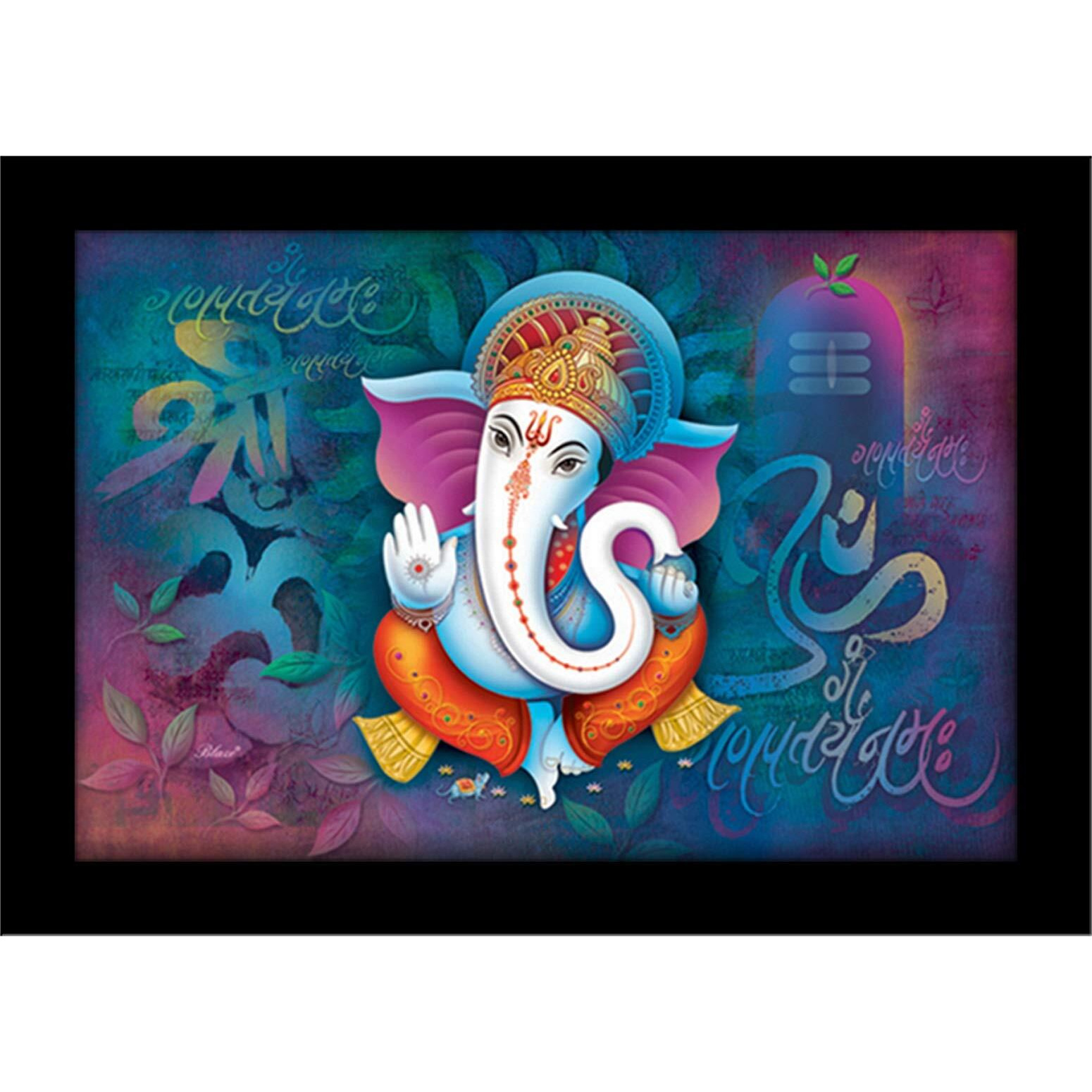 LIFEHAXTORE Ganesha Art Framed painting | Ready to hang | emits Positive Vibes - (Wooden Fiber Frame, 12inch x 18 inch)