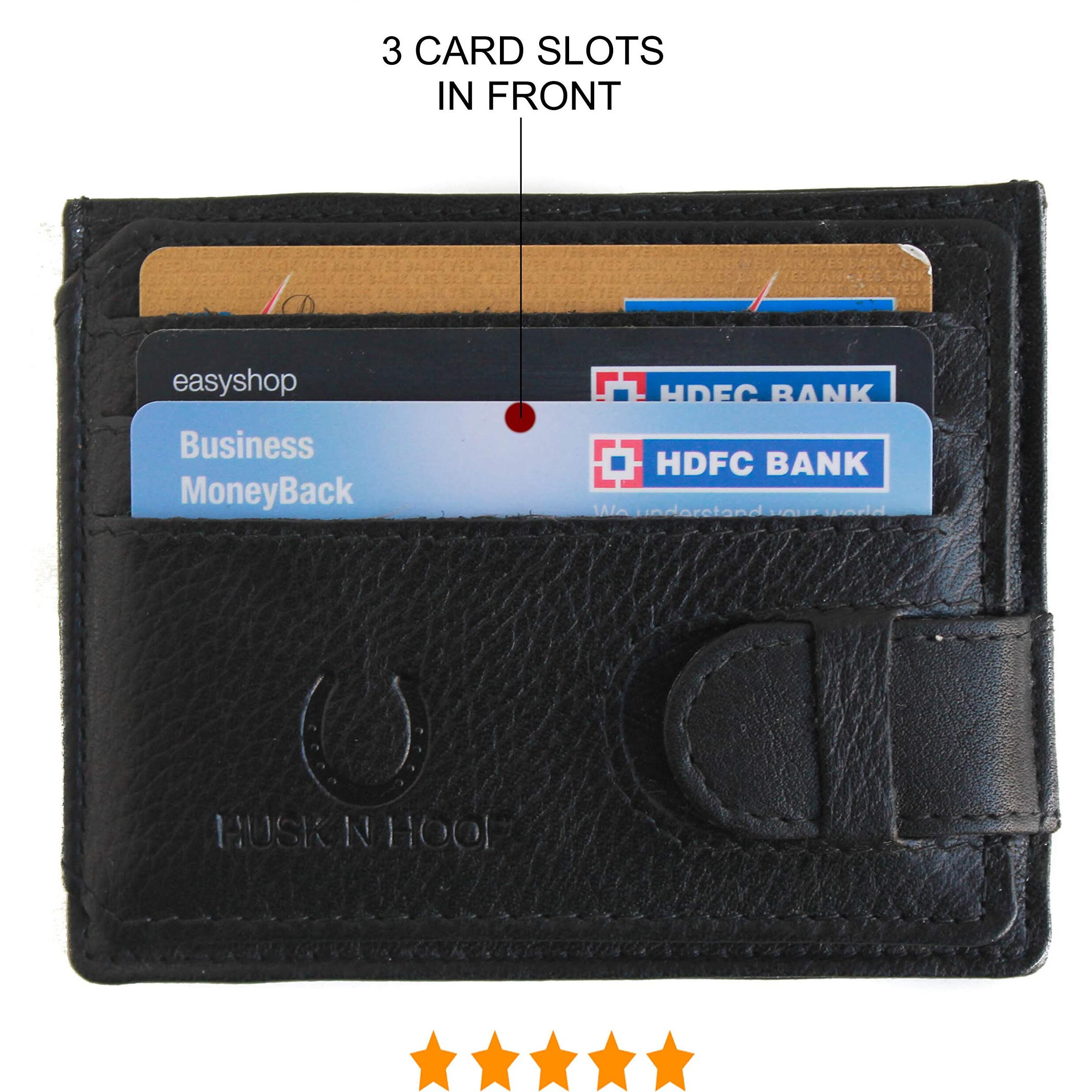 Husk N Hoof RFID Protected Leather Credit Card Holder Wallet for Men Women Black