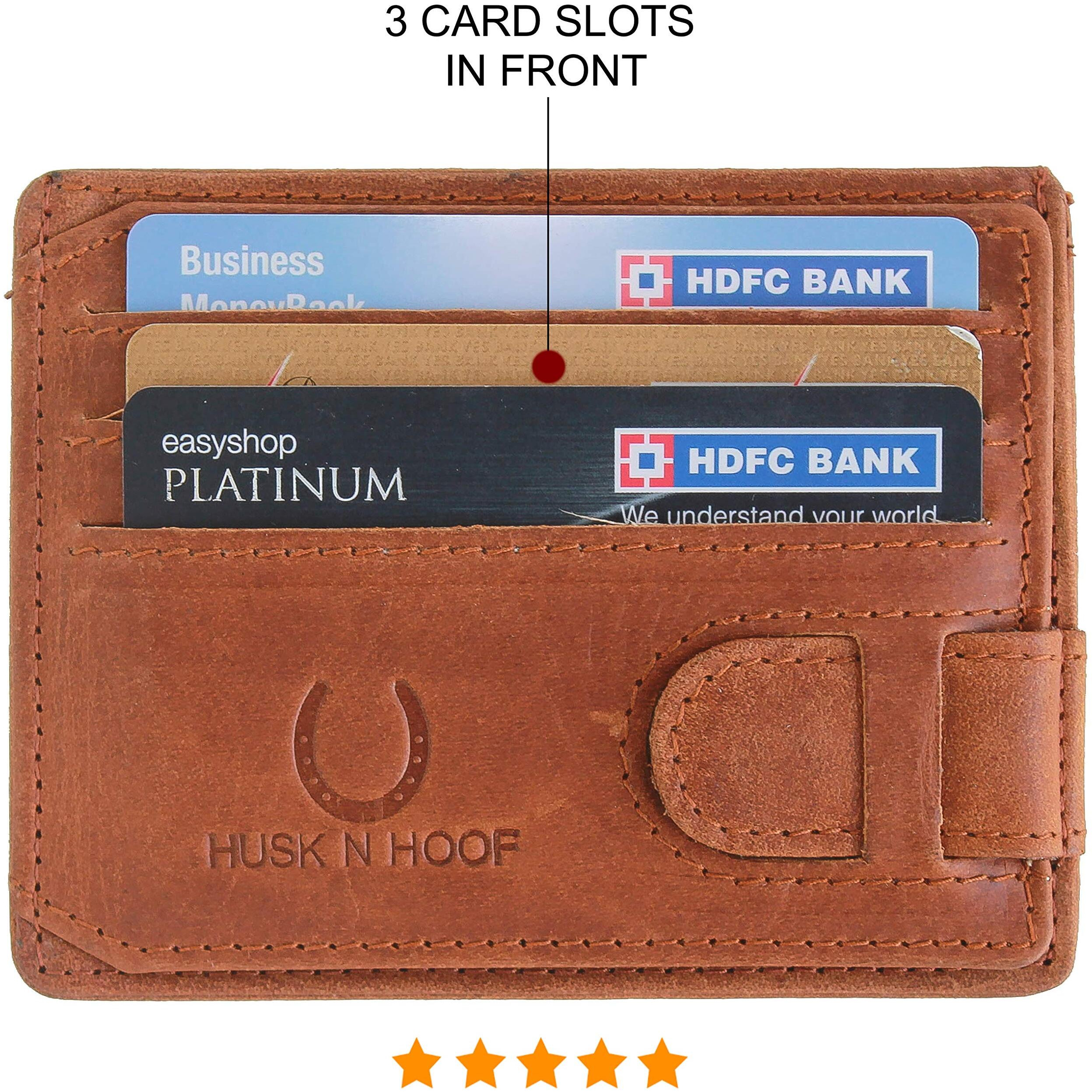 Husk N Hoof RFID Protected Leather Credit Card Holder Wallet for Men Women Hunter Brown