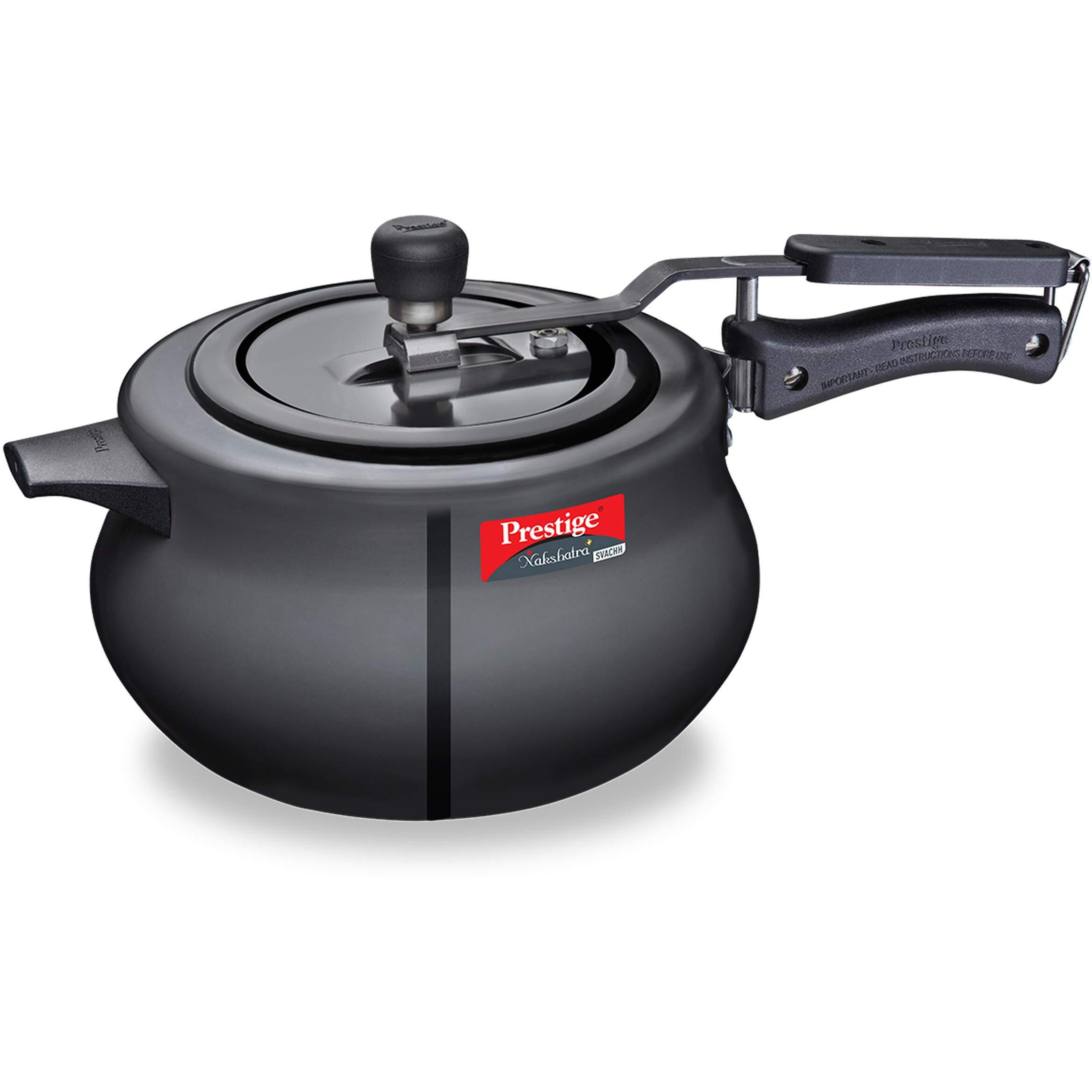 Prestige 5 Litres Svachh Nakshatra Plus Induction Base Inner Lid Hard Anodised Pressure Handi |Black | Deep Lid | Anti-Bulge Base | Sturdy Handles