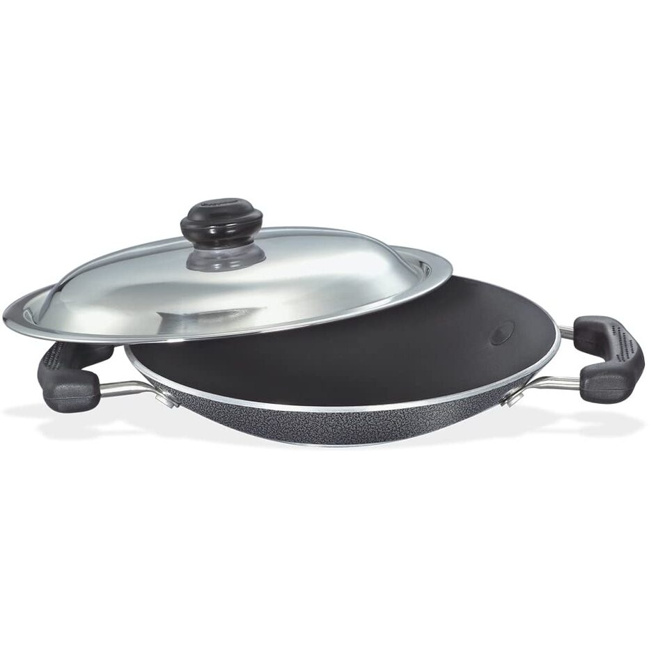 Prestige Omega Select Plus Aluminium Residue Free Non-Stick Appachetty with Lid, 20 cm, Black