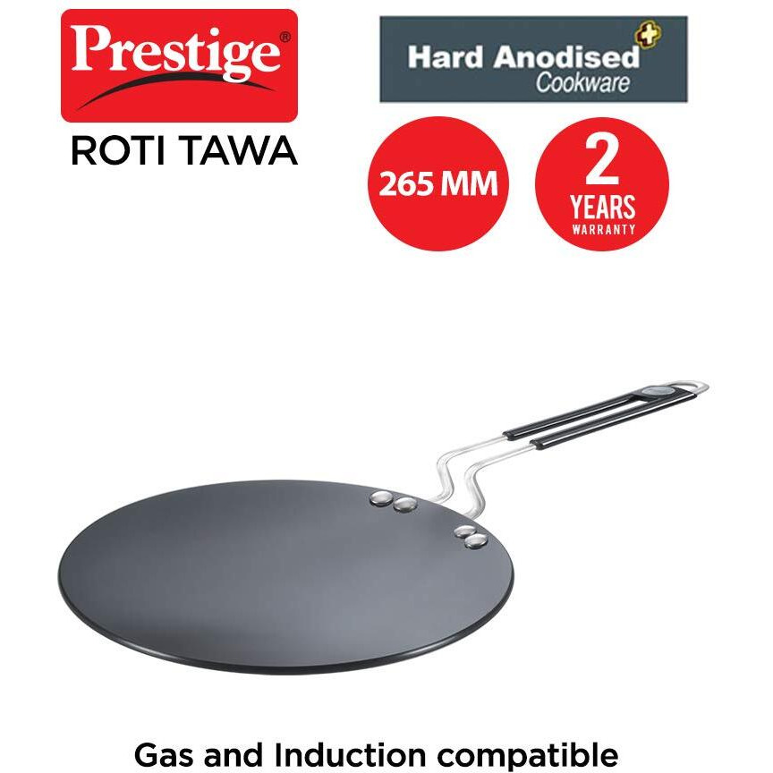 Prestige Hard Anodized Plus Roti/Chapati Tawa (Aluminium)|Wide Base with 26.5 cm|Perma Cool Handle|Gas & Induction Compatible|2 Years Warranty