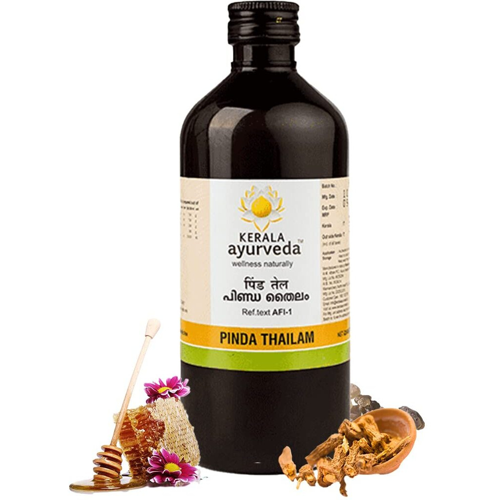 Kerala Ayurveda Pinda Thailam 450 Ml | Gout Joint pain relief Oil | Relief Oil | Relieves Burning Sensation in Varicose Veins |With Manjistha and Anantamul | Sesame Oil Base| Reduces redness and swelling | Helps in gout |100% Ayurvedic