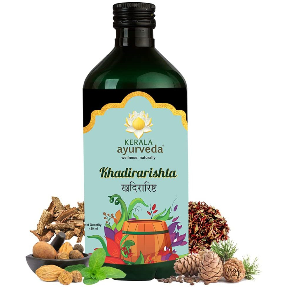 Kerala Ayurveda Khadirarishta 450ml | Herbal Blood Purifier | For Acne Relief | Tonic For Sensitive Skin | For Pimple Free Skin | Blood Purifier for Glowing Skin | 100% Ayurvedic | With Khadira, Devadaru, and Bakuchi|