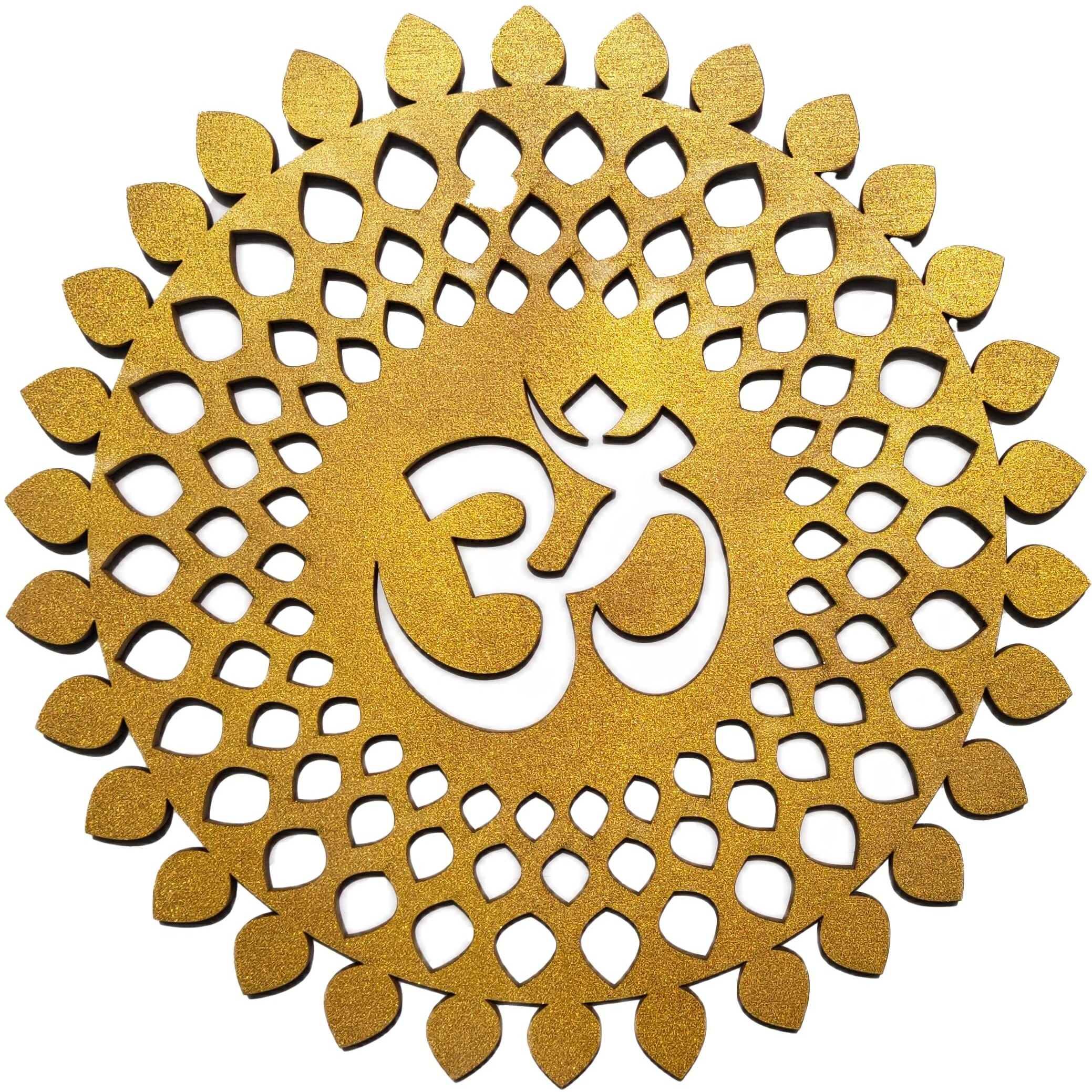 My Dream Carts Golden Om Round Decorative Wall Art Mdf Wooden Om Chakra For Temple, Living Room, Bedroom, Office, Hotel, Home Decor Items, Gift Item, Mandala Wall Hanging For House Decoration 15x15cm